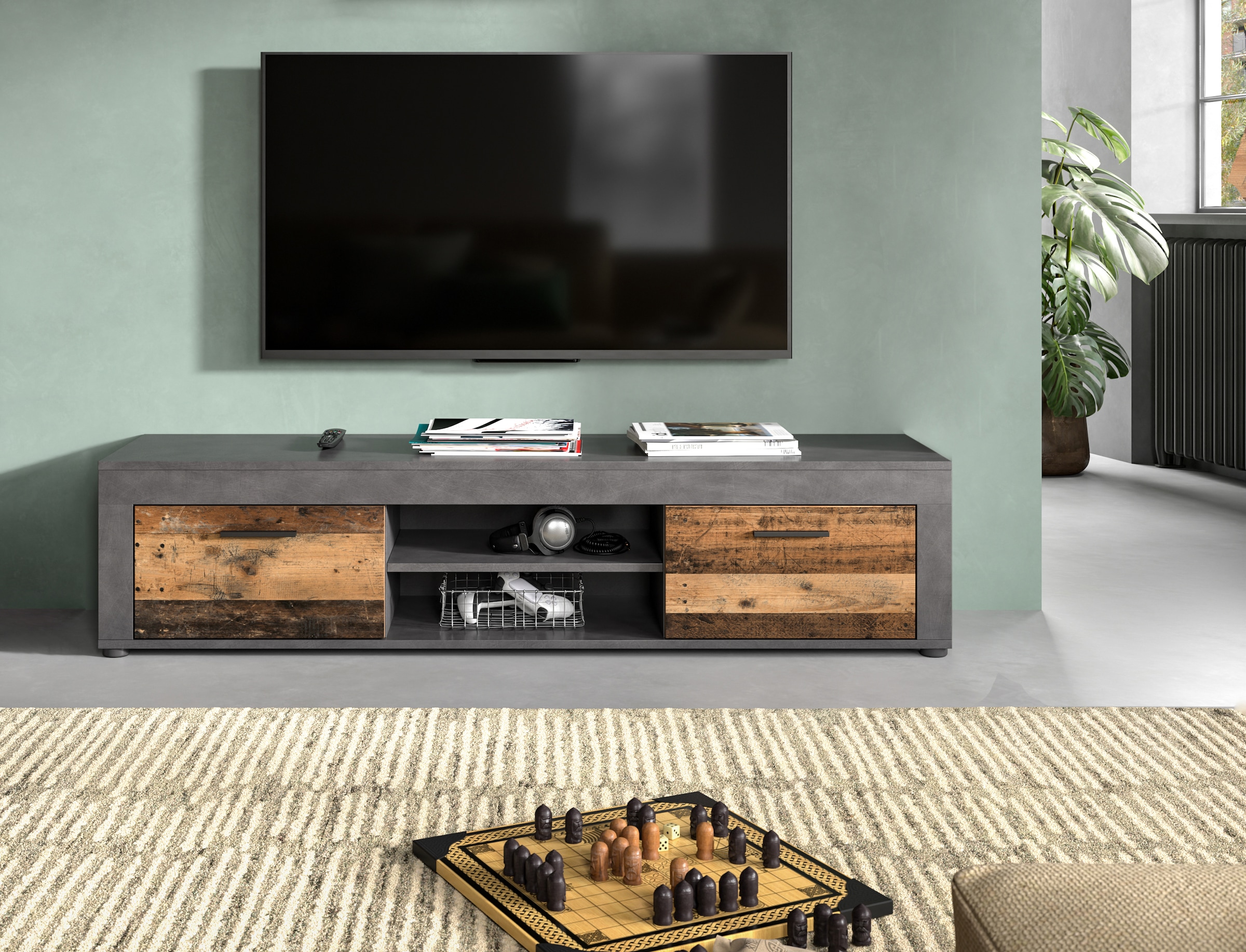 INOSIGN Lowboard »Aosta, Breite 160 cm, in verschiedenen Farbausführungen«, mit 2 Klappen und 2 offenen Fächern, TV-Board, Mediaboard, TV-Möbel
