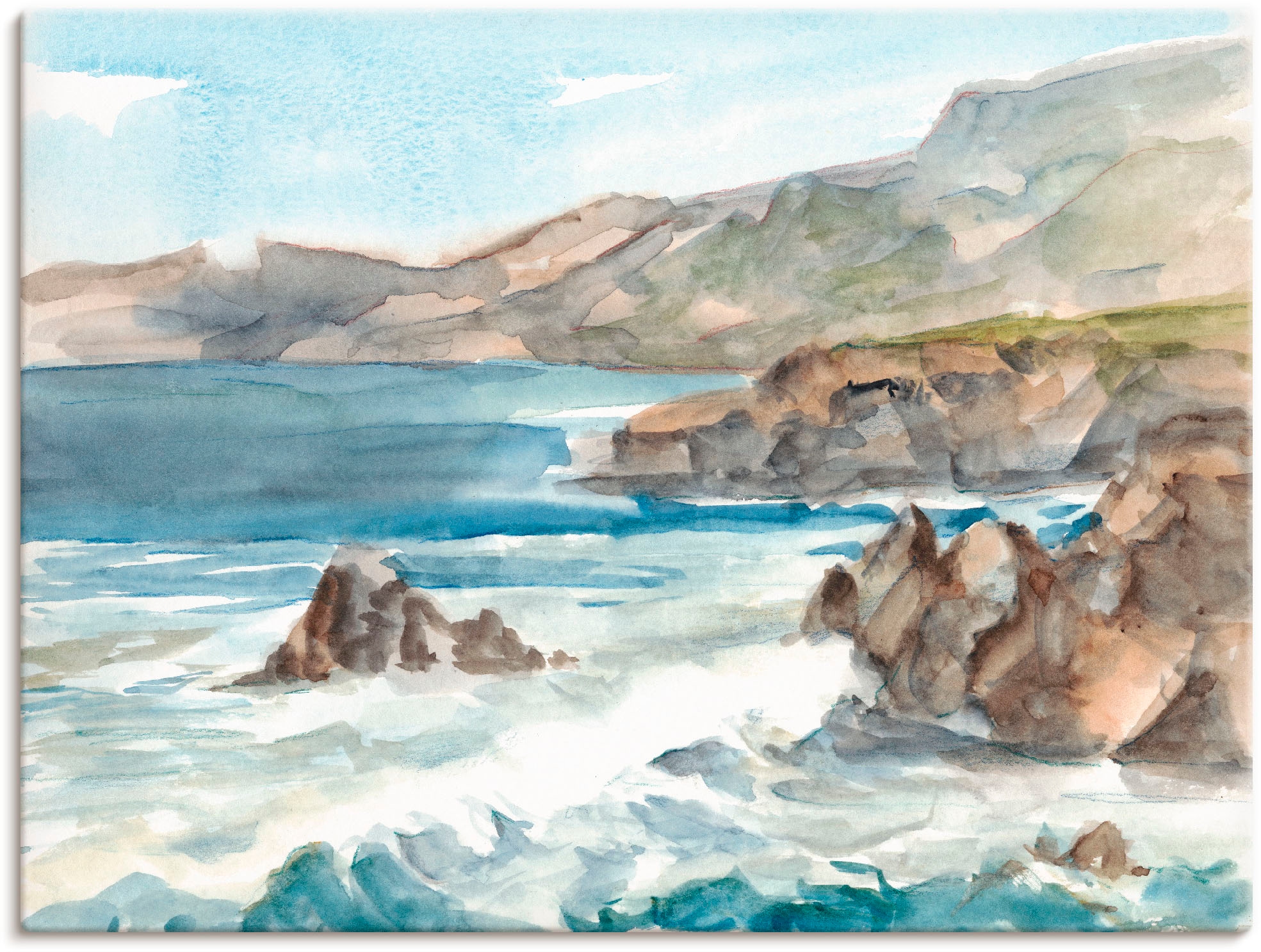 Wandbild Wandaufkleber Küste, Artland Leinwandbild, Größen »Wasserfarben Küste versch. (1 Rechnung als in Alubild, St.), II«, Poster auf bestellen oder