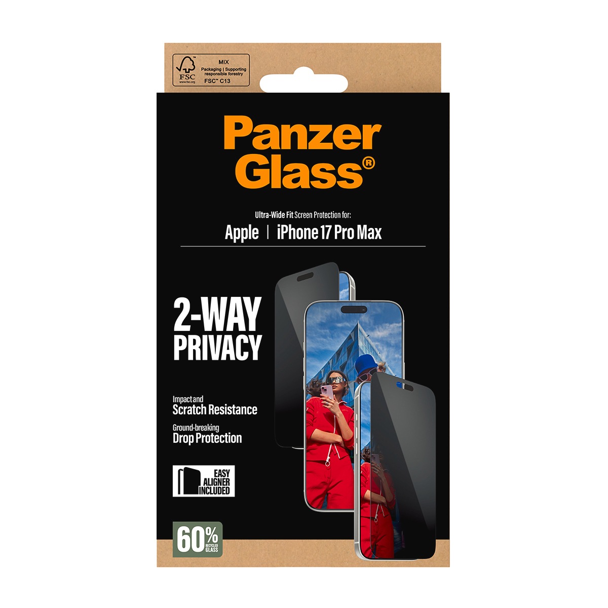 CARE by PanzerGlass Displayschutzglas »2-Way Privacy Ultra-Wide Fit Screen Protector« für Apple iPhone 17 Pro Max Displayschutzfolie, Schutzfolie, Bildschirmschutz, kratz- & stoßfest