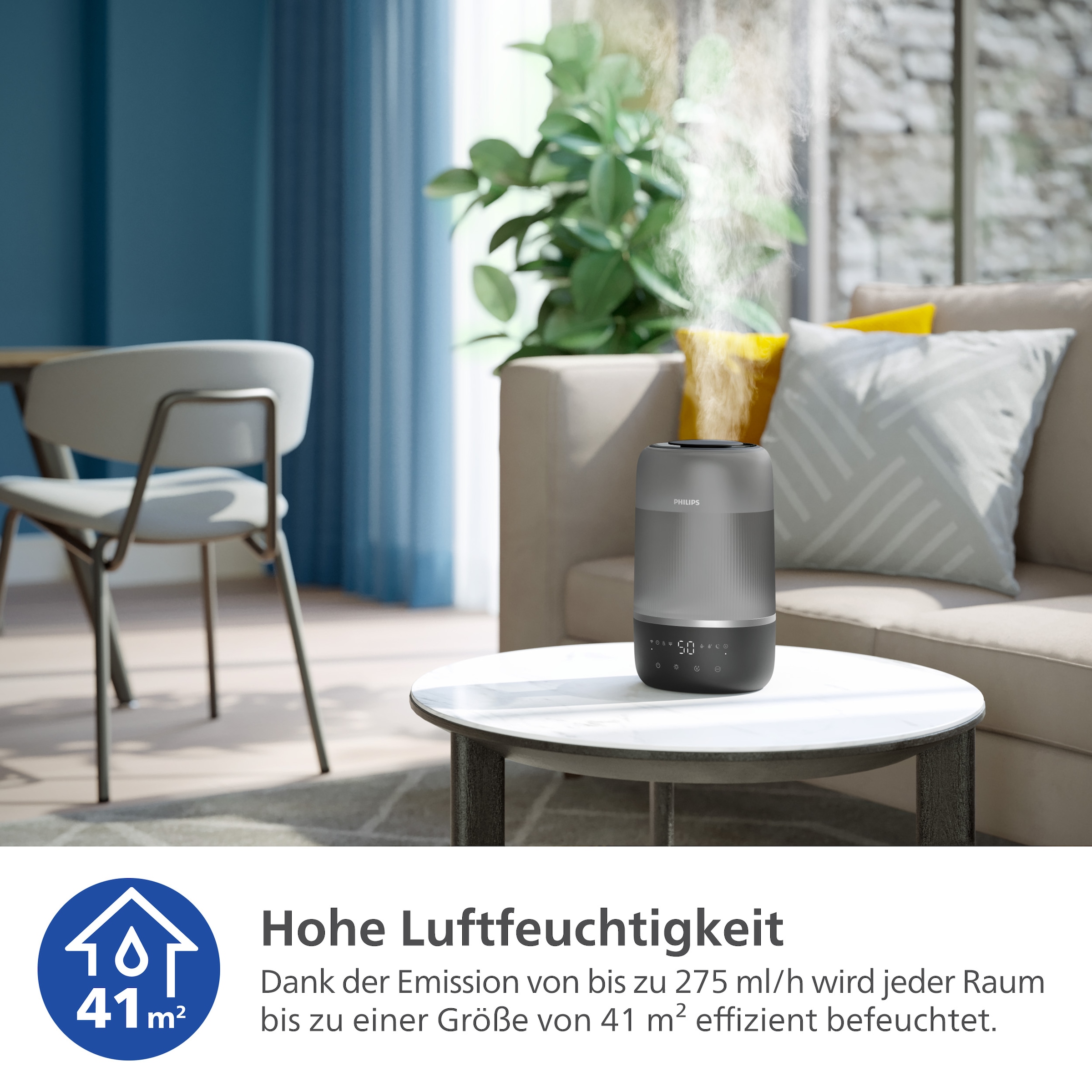 Philips Luftbefeuchter »HU1510 1000 Series, ultraschall«, 3 l Wassertank, für 41 m² Räume, mit Aroma-Diffusor, Stimmungslicht, App verbunden