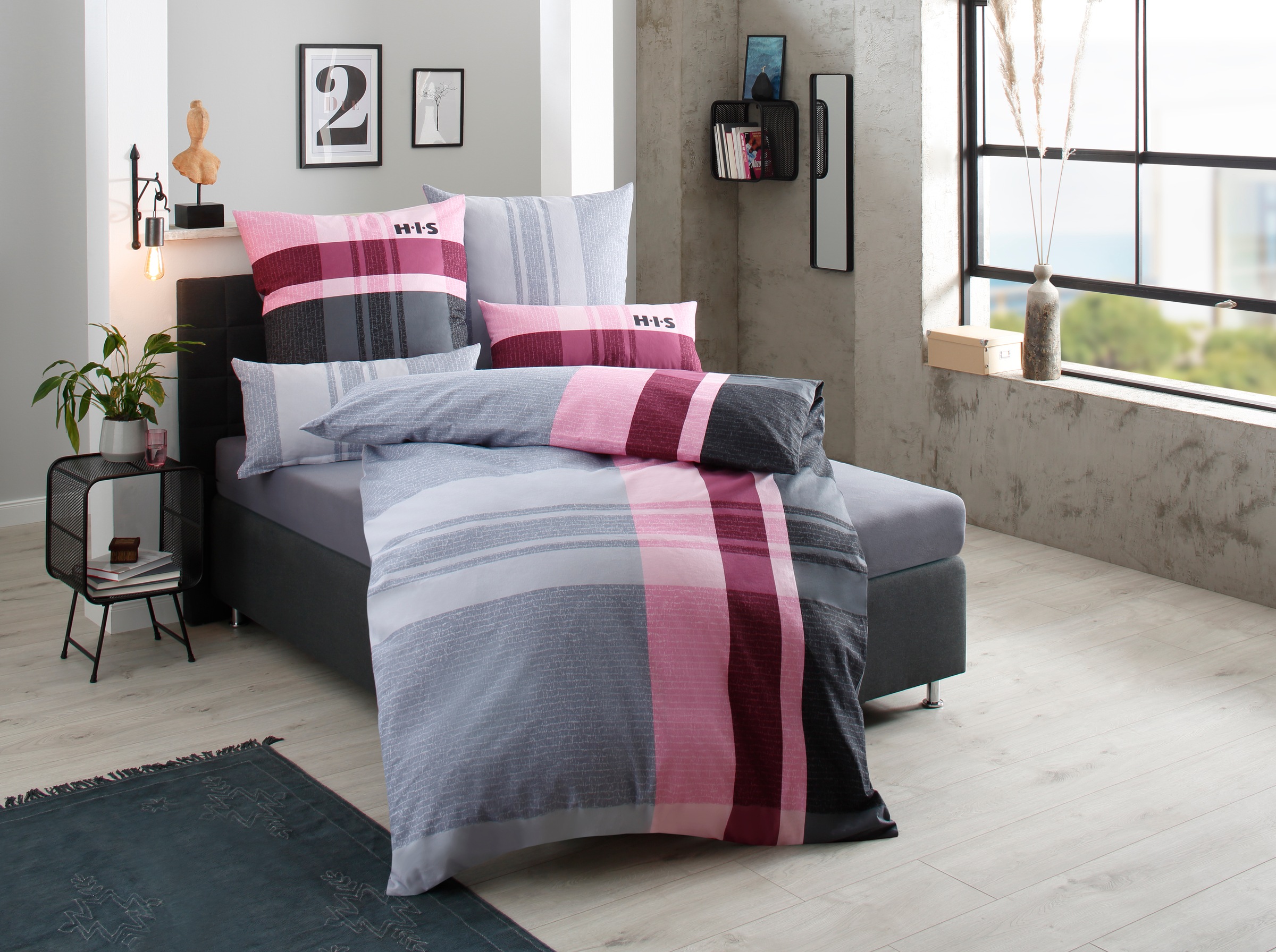 H.I.S Bettwäsche »Pascal«, (2 tlg.), aus 100% Baumwolle, Biber (Flanell) Qualität, Bett- und Kopfkissenbezug mit Reißverschluss, Bettwäsche Set unterstützt die Initiative Cotton made in Africa, Made in Green zertifiziert