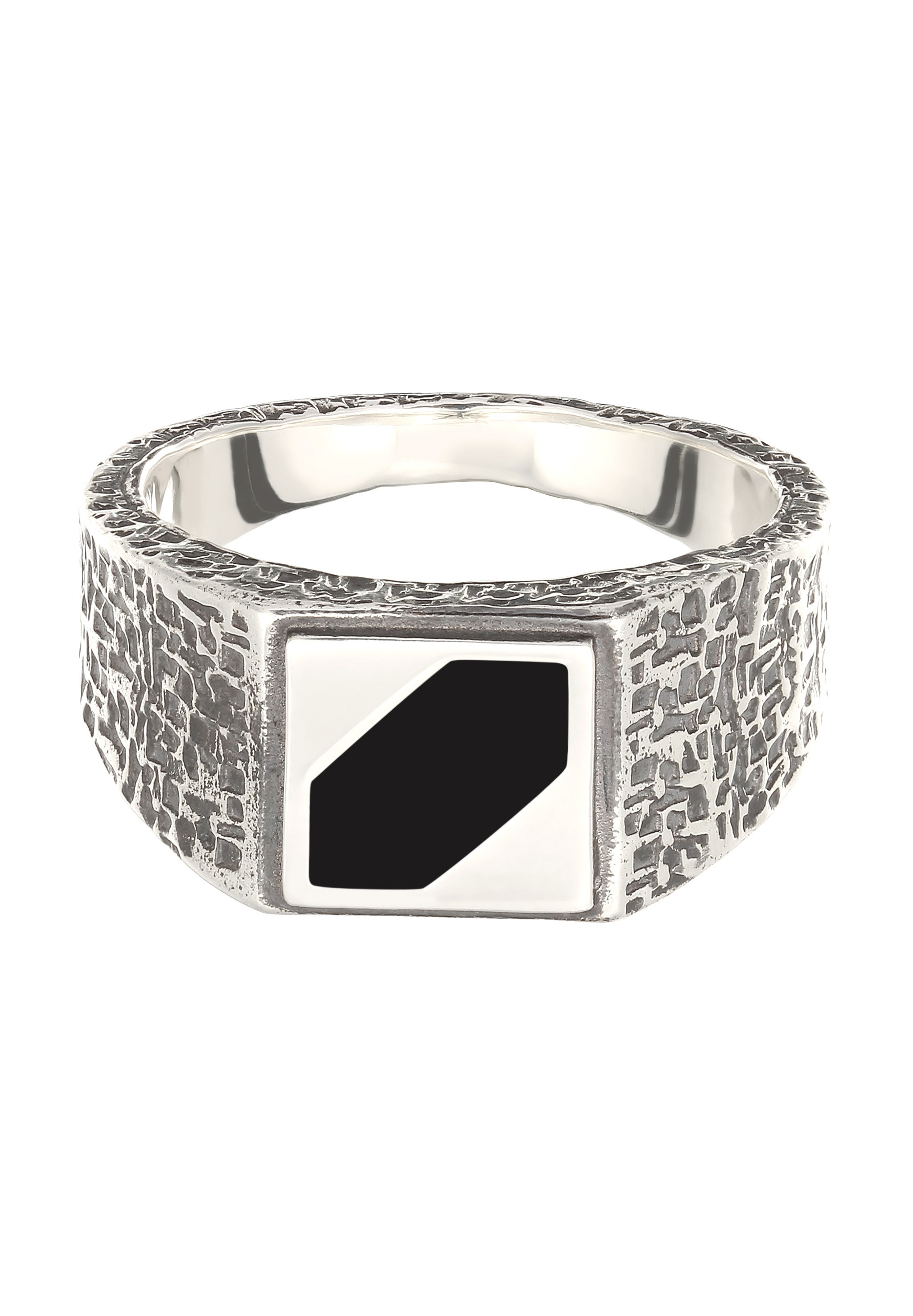 Kuzzoi Siegelring »Ring Siegelring Quadrat Strukturiert Emaille Schwarz 925 Sterling Silber«