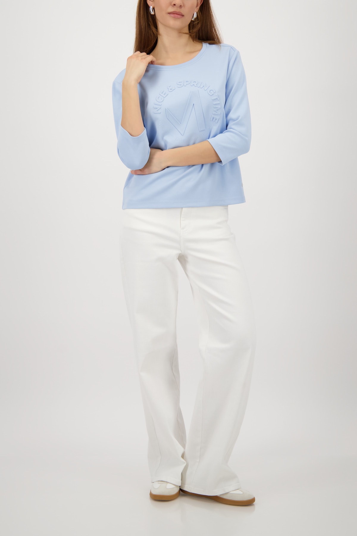 Monari Sweatshirt , Rundhalsausschnitt, Prägedruck mit Strasssteinen, Regular Fit
