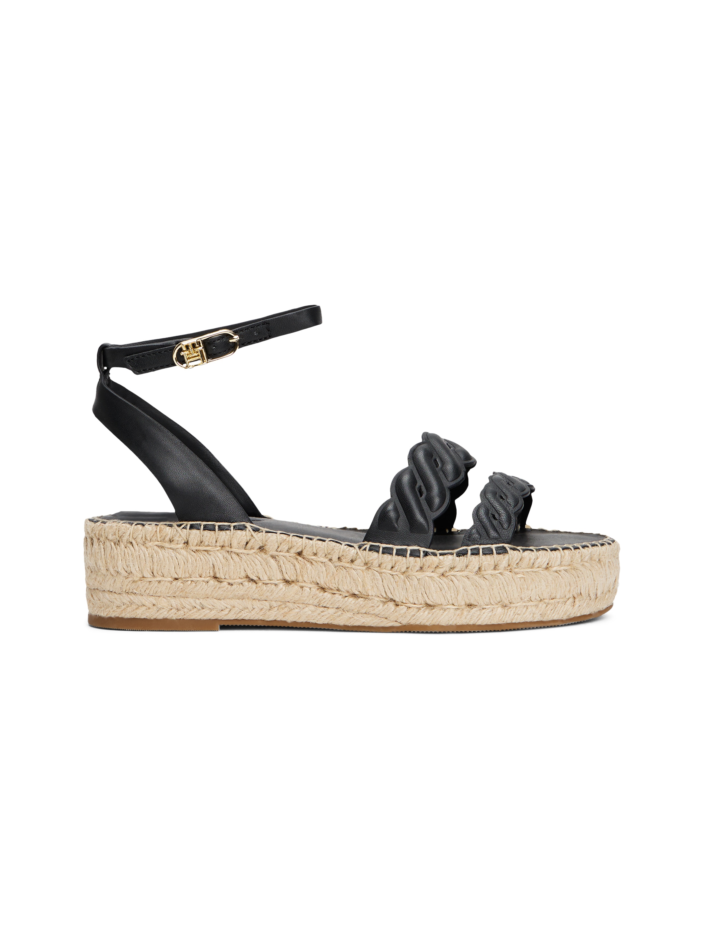 Tommy Hilfiger Keilsandalette »LEATHER ROPE REAL ESPAD SANDAL«  , Plateau, Sommerschuh, Riemchensandale mit verstellbarer Schnalle