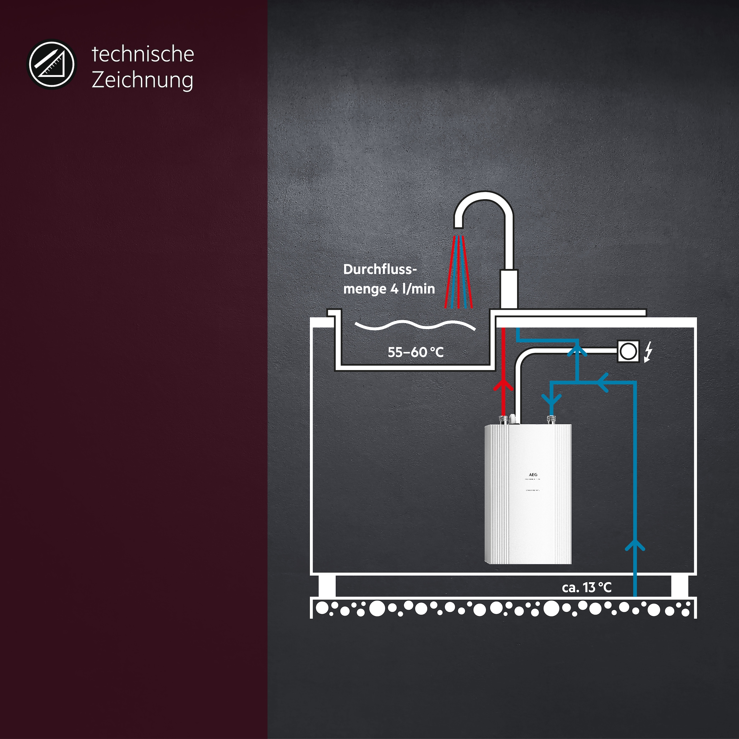 AEG Haustechnik Kompakt-Durchlauferhitzer »DDLE Kompakt 11/13 kW, umschaltbar für die Küche« kompakt, ideal für unter die Küchenspüle