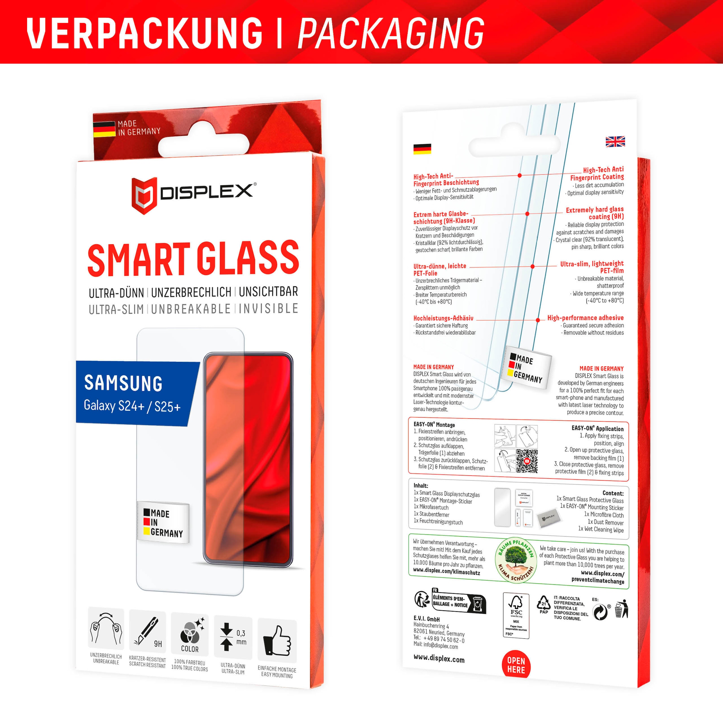 Displex Displayschutzglas »Smart Glass« für Samsung Galaxy S24+;Samsung Galaxy S25+ Displayschutzfolie Displayschutz kratzer-resistent 9H unzerbrechlich