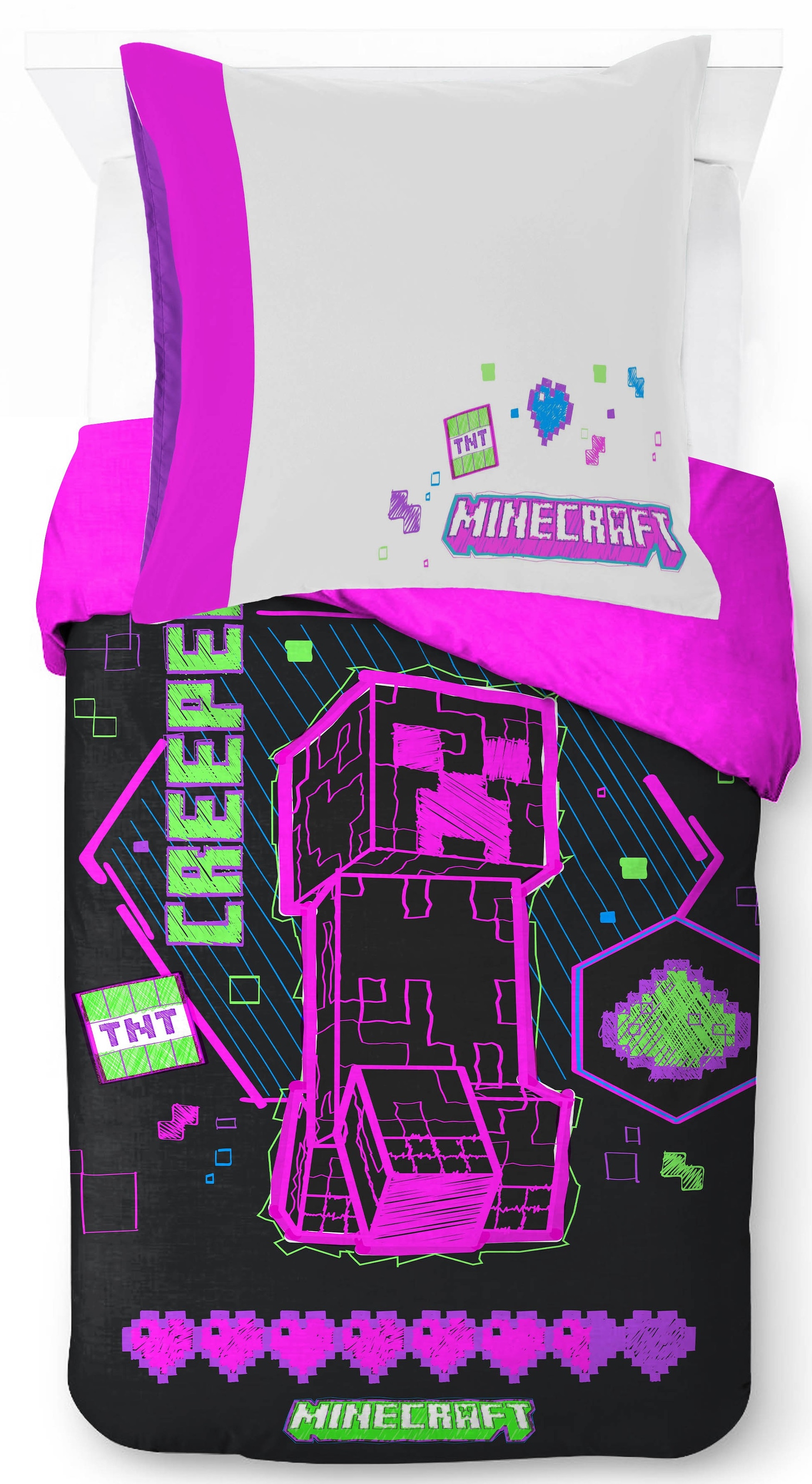 Minecraft Kinderbettwäsche »Minecraft Cyber Neon« 2 100% Baumwolle