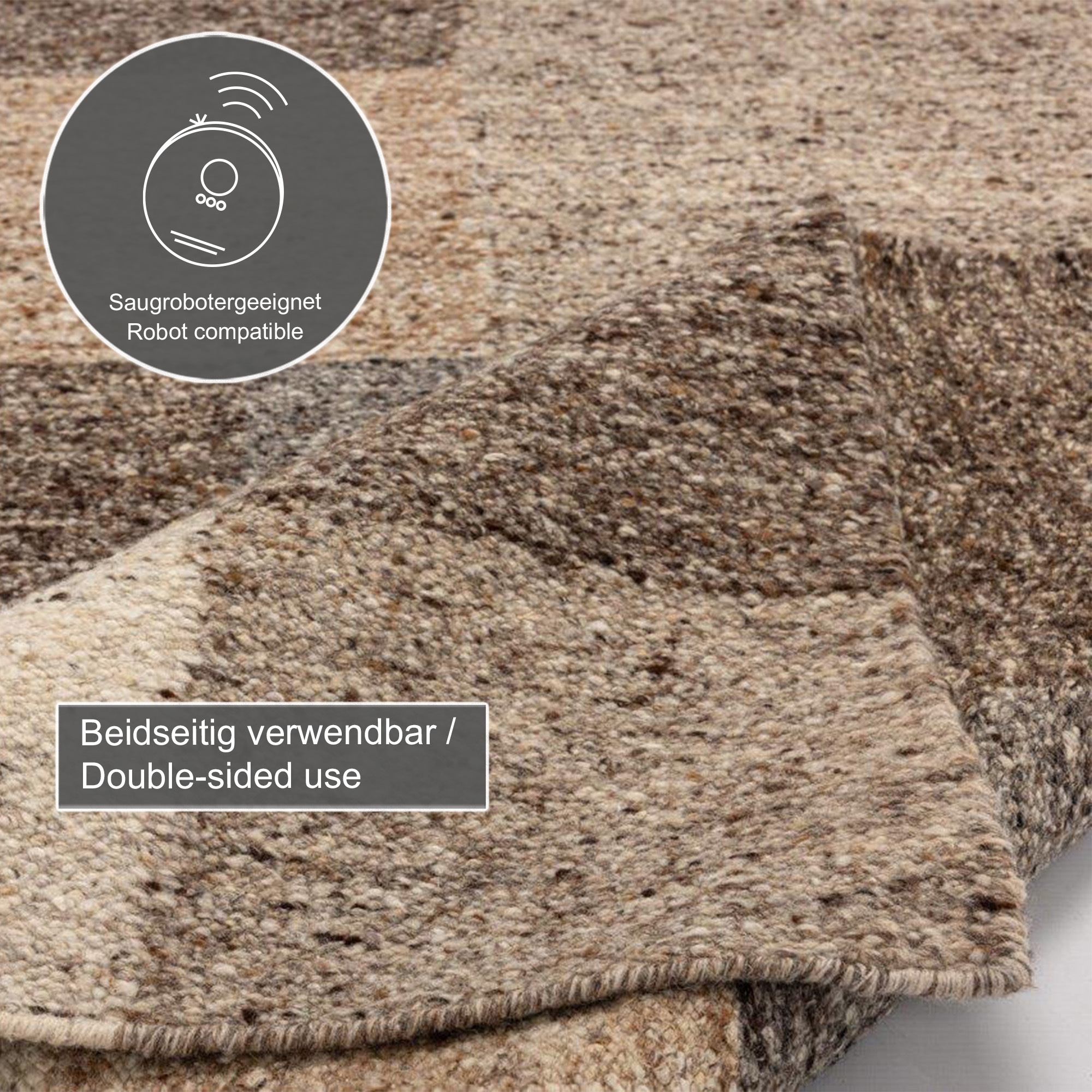 THEKO Wollteppich »Ehrwald TK-156« rechteckig 12 mm Höhe Wendeteppich, besonders flach, reine Wolle, handgewebt, warme Farben