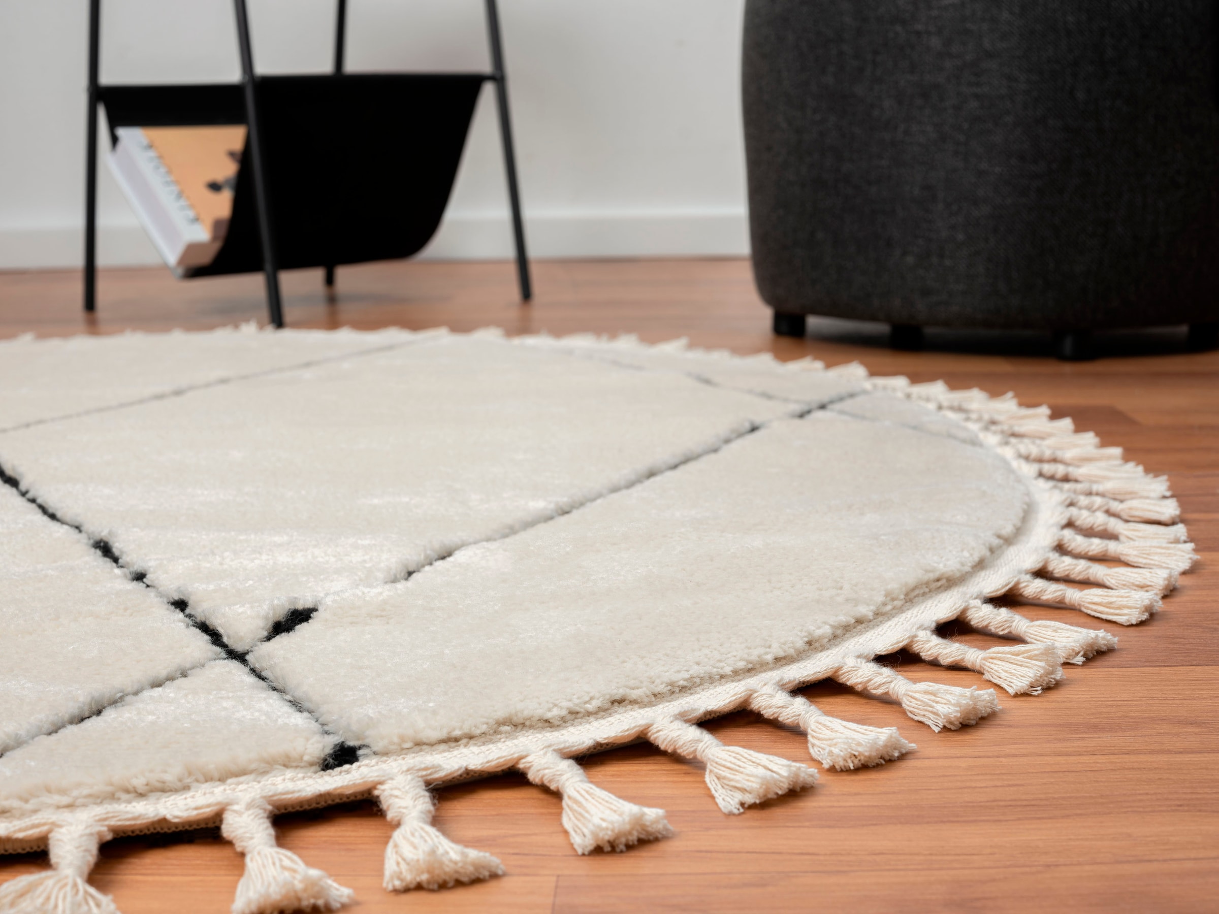 Myflair Möbel & Accessoires Hochflor-Teppich »Moroccan Pattern« rund 24 mm Höhe modern, marokkanisches Design, Rauten Muster, weich, mit Fransen