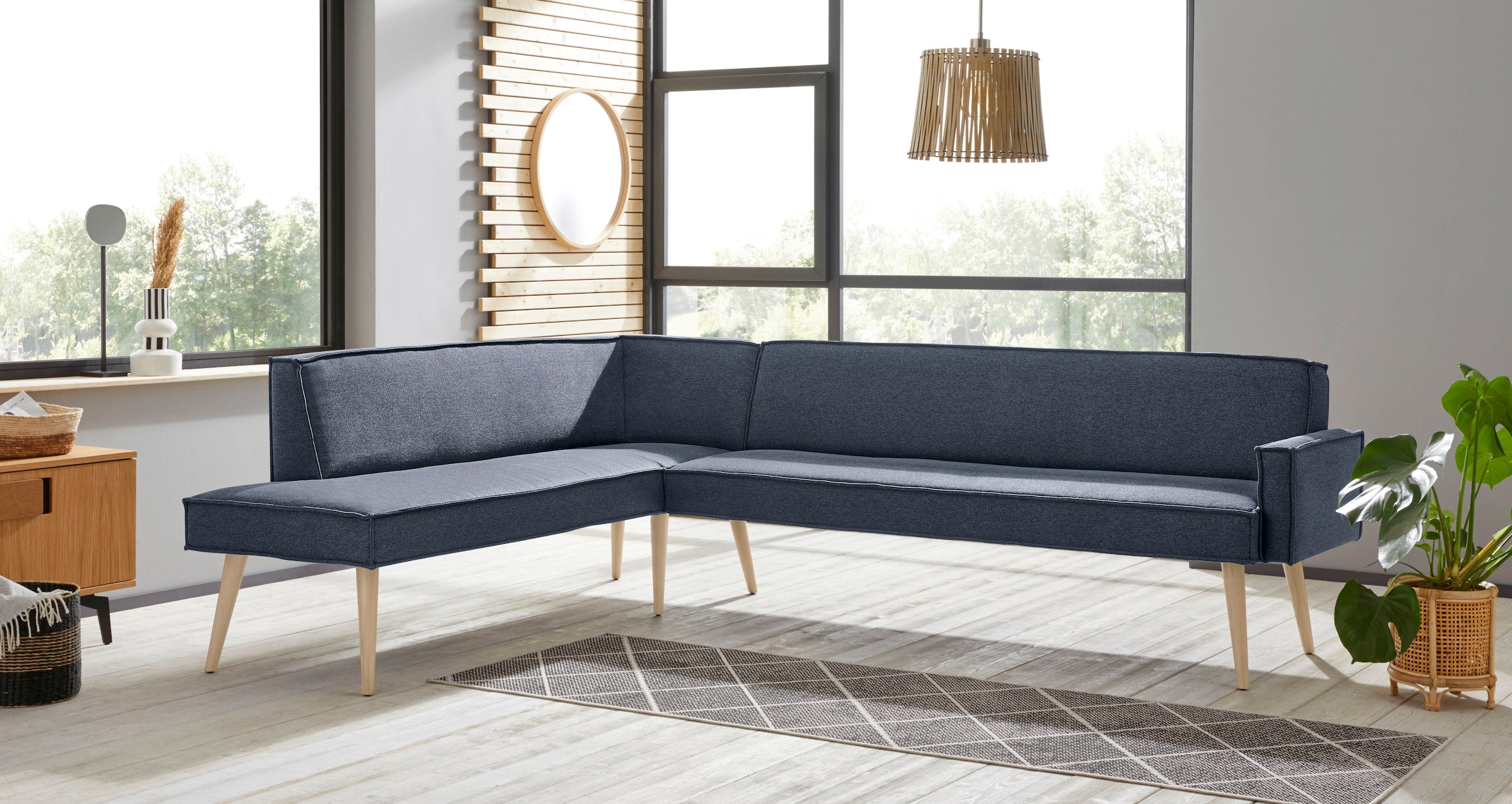 exxpo - sofa fashion Eckbank »Lungo, moderne Kedernaht, bequem und elegant, hoher Holzfuß« hochwertige Detailverarbeitung, frei im Raum stellbar