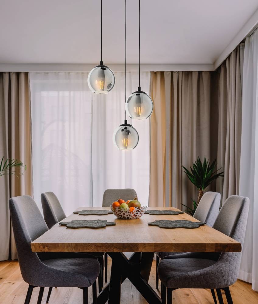 EGLO Pendelleuchte »ARISCANI«, 3 flammig, Leuchtmittel E27 | ohne Leuchtmittel, Lampe für Esstisch, Hängeleuchte, Rauchglas schwarz transparent, E27