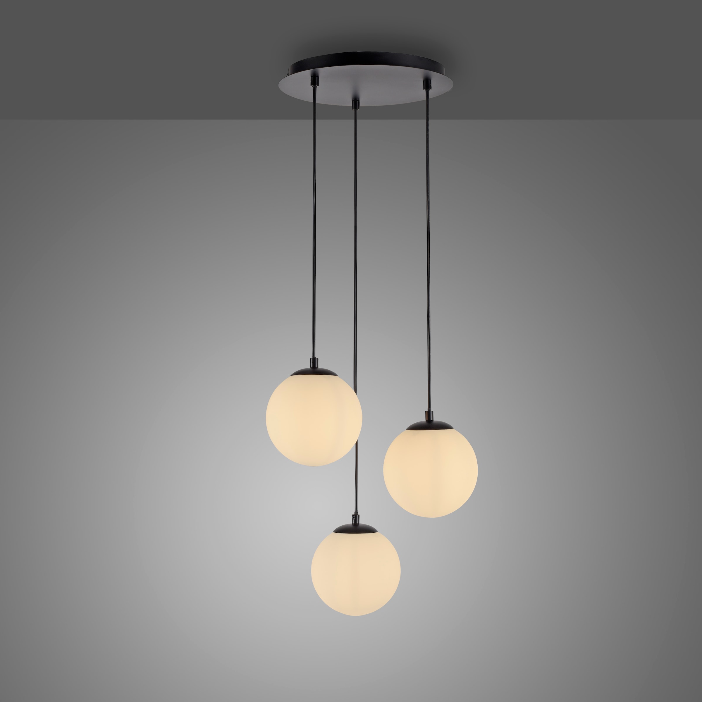 my home Pendelleuchte »Nymölla«, 3 flammig, Leuchtmittel E14 | ohne Leuchtmittel, Hängeleuchte mit großen Glaskugeln, amberfarben oder opal matt weiß
