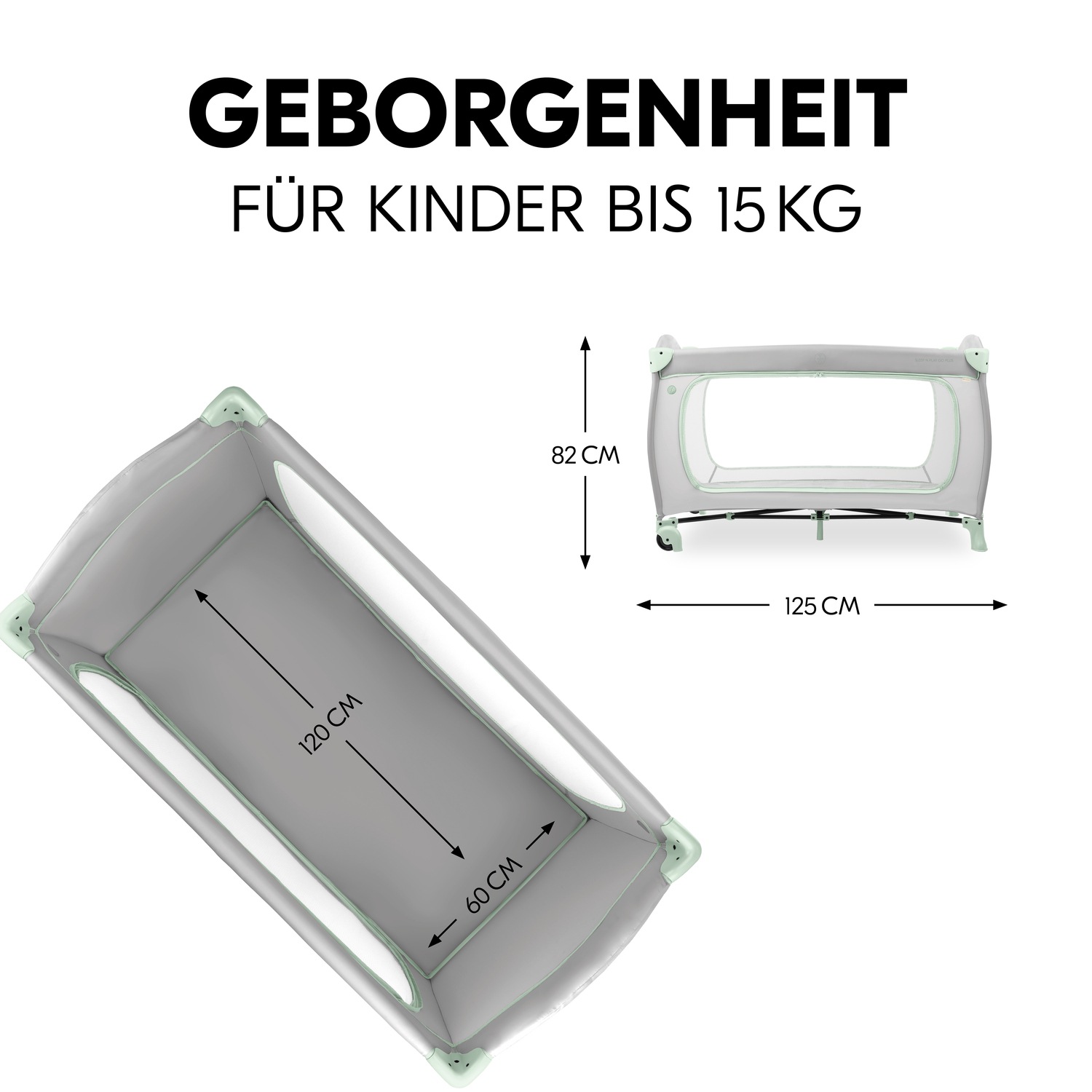 Hauck Baby-Reisebett »Sleep N Play Go Plus, Dusty Mint«, mit integrierten Rädern; Vorderausstieg