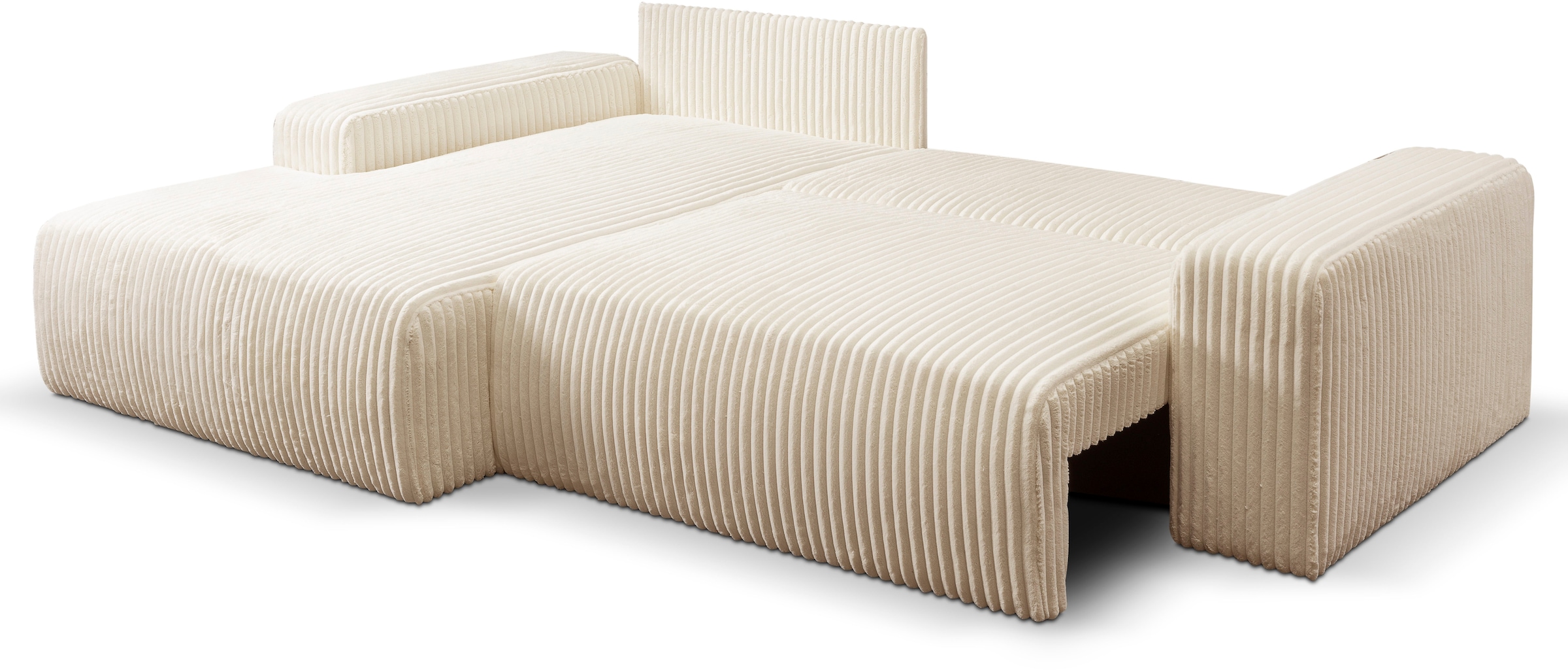 WERK2 Ecksofa »Rotterdam-L, kuschelweicher Cord oder Breitcord, L-Form, Breite 267 cm«, Design Ecksofa mit Schlaffunktion & Bettkasten, Breitcord, Creme