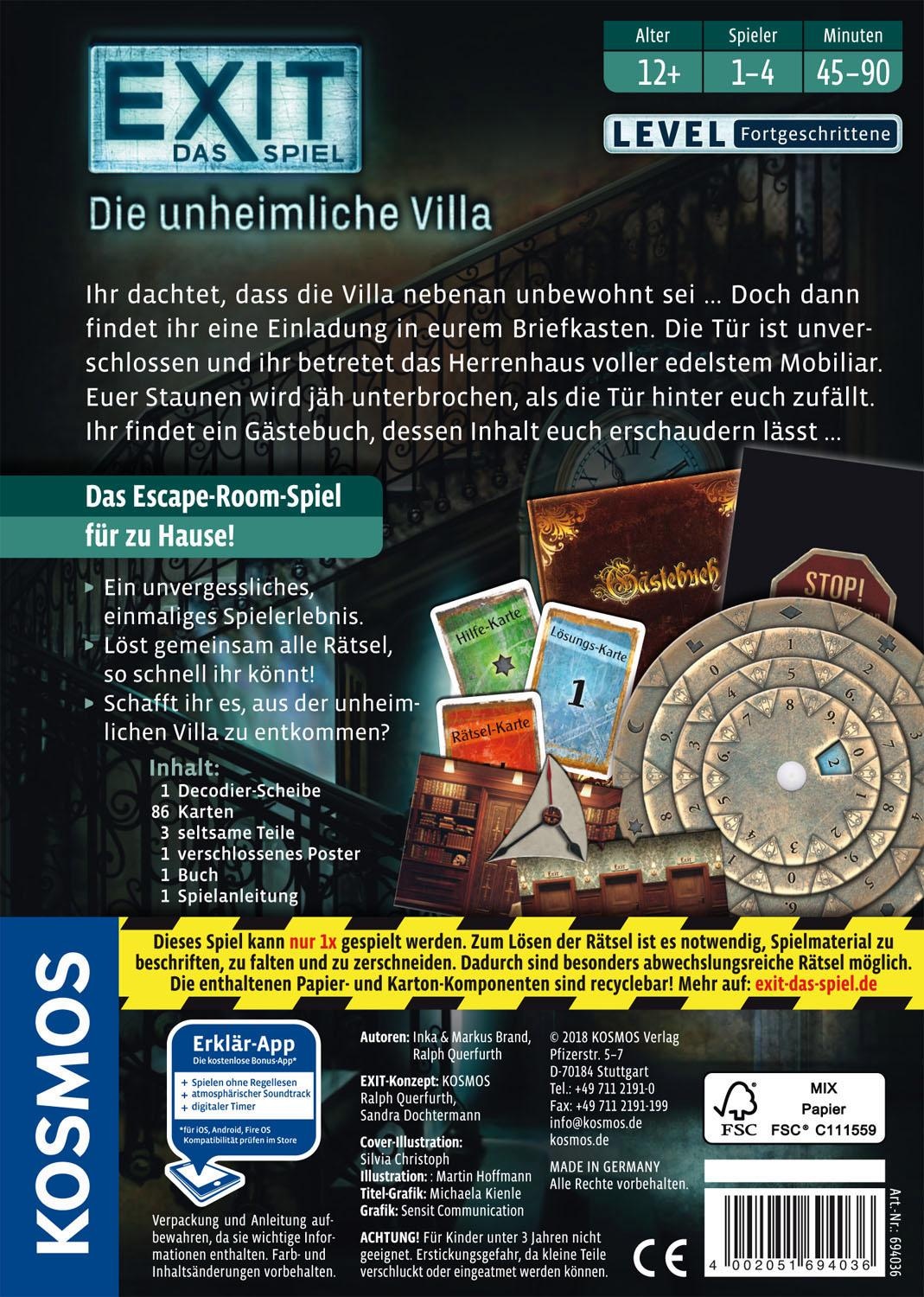 Kosmos Spiel »EXIT, Die unheimliche Villa«, Made in Germany