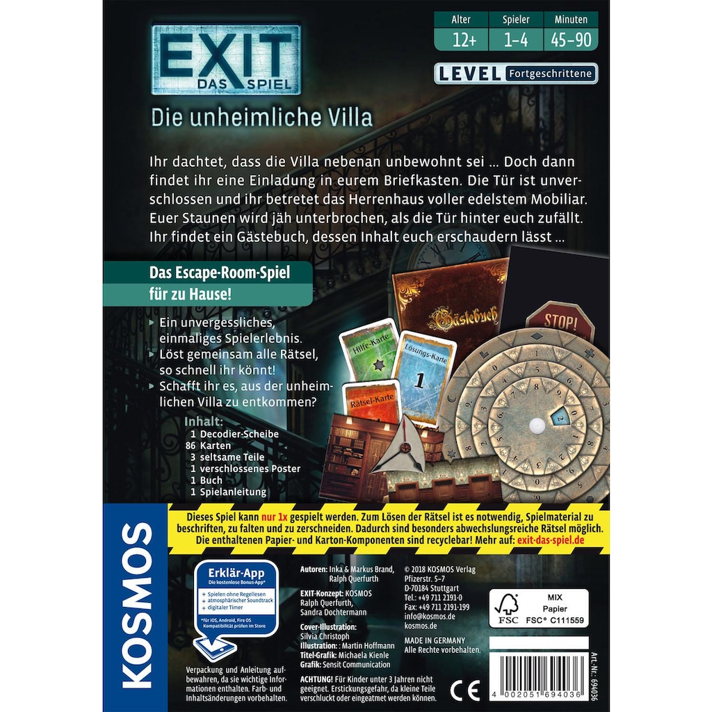 Kosmos Spiel »EXIT, Die unheimliche Villa«