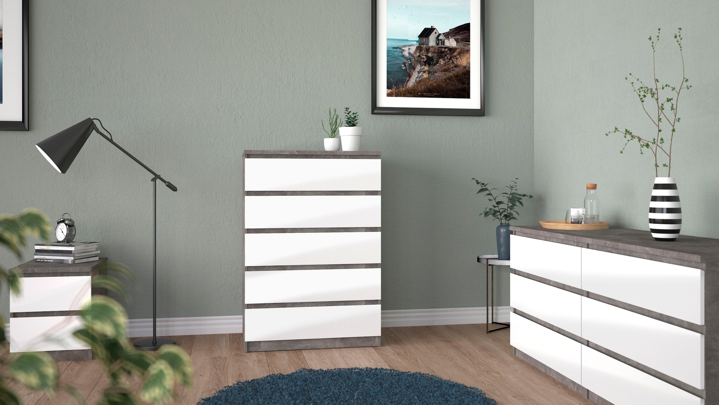 INOSIGN Kommode »Naia, Aufbewahrung, 6 Schubladen, Hochglanz-Optik, grifflose Front« Modern, skandinavisches Design, in mehrere Farben, Metallgleiter