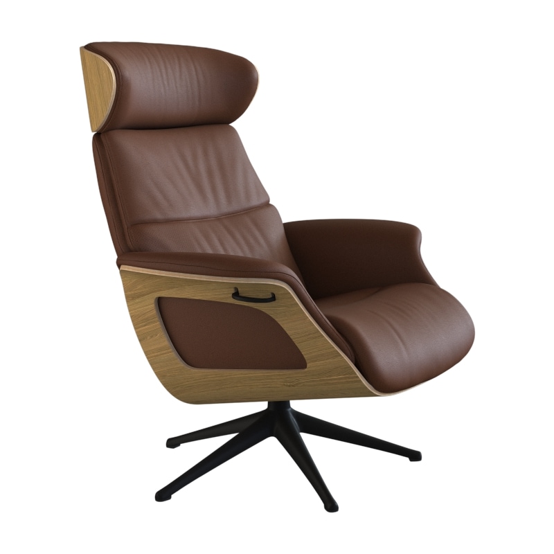FLEXLUX Relaxsessel »Clement Relaxstuhl, Polstersessel, Liegesessel, TV-Sessel,«, Rücken- & Kopfteilverstellung, Drehbar, Armlehne Eiche, Fuß Schwarz