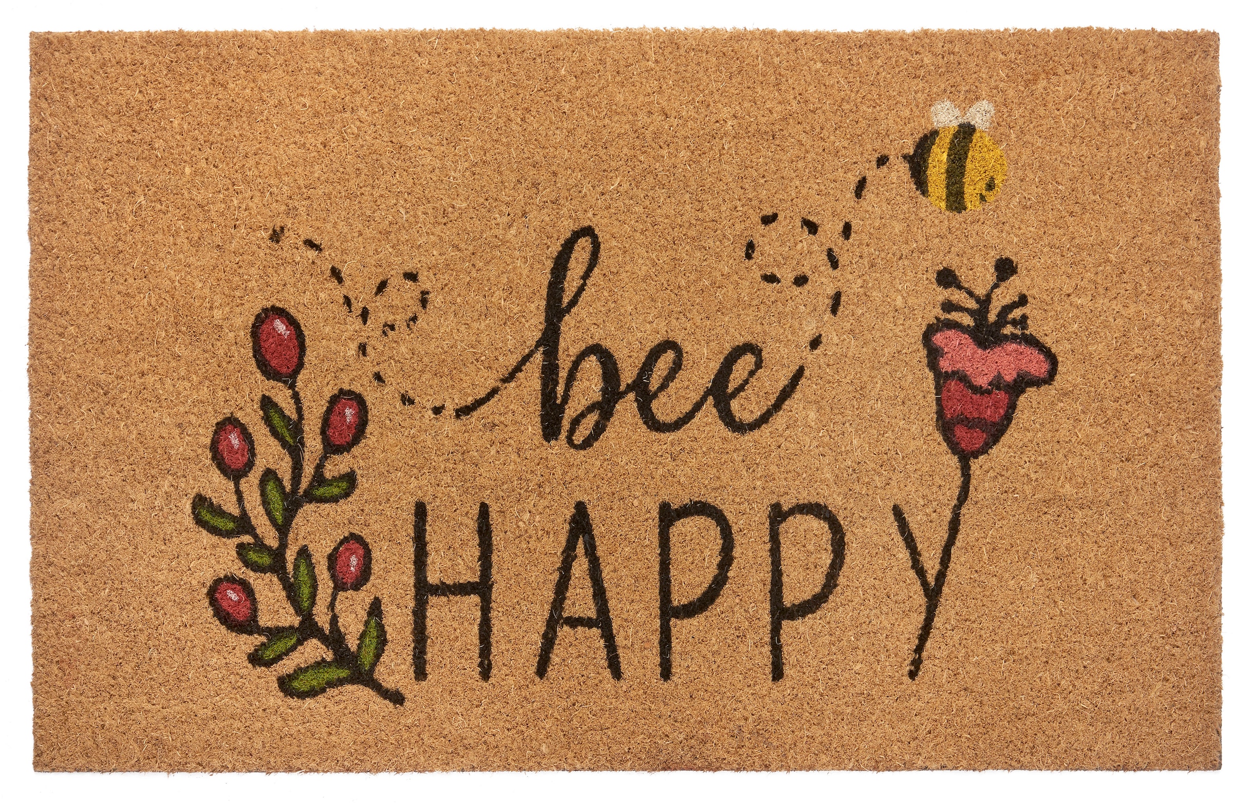 HANSE Home Fußmatte »Bee Rutschfest, rechteckig, Schmutzfangmatte, Flur Kokos, Happy«, Outdoor, Innen, Kokosmatte