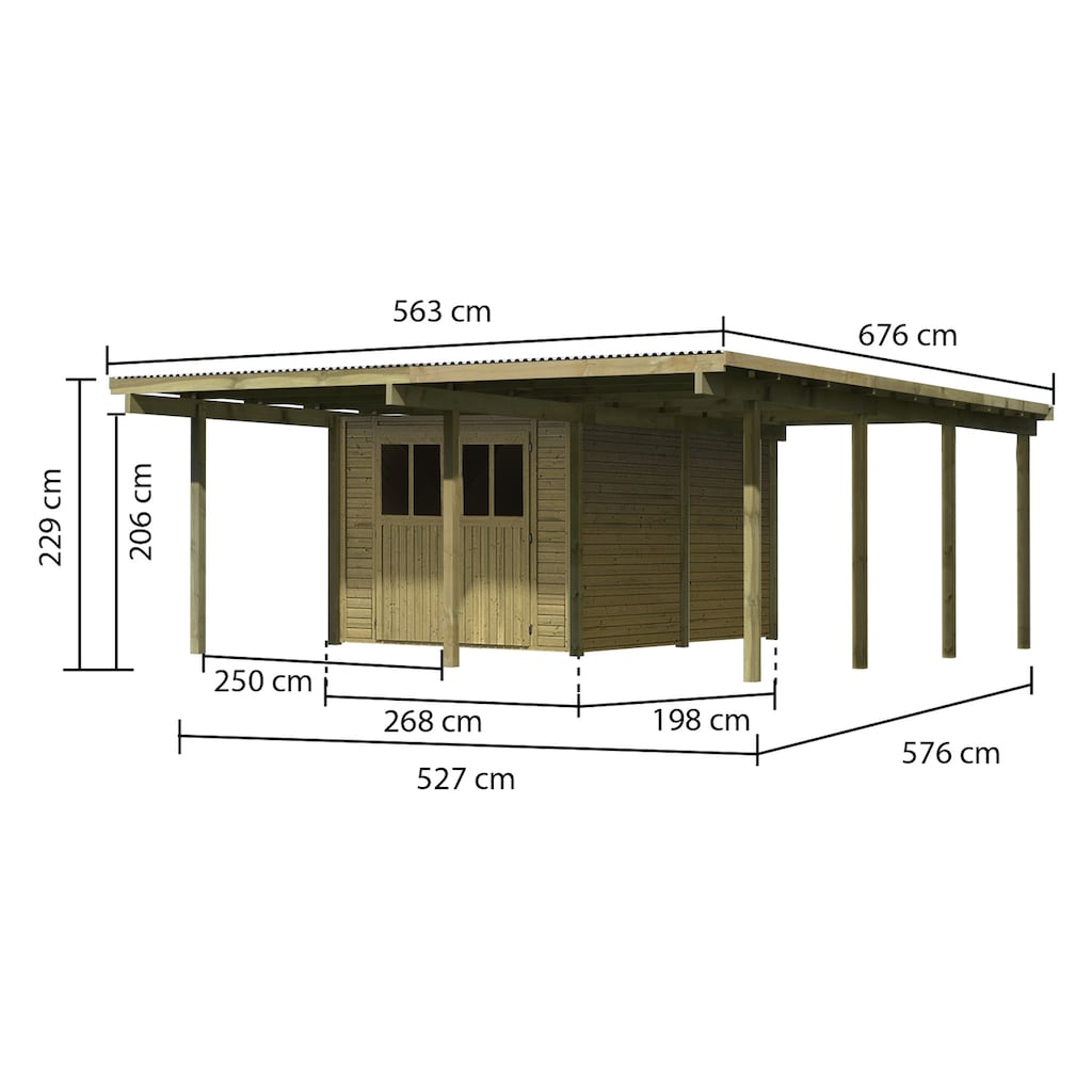 Karibu Doppelcarport »Eco 2«, Holz, 250 cm, braun