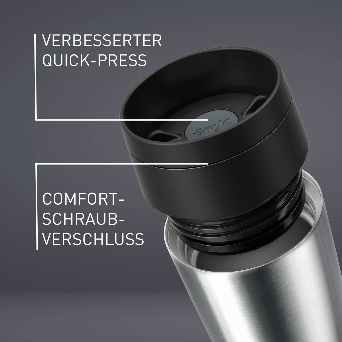 Emsa Thermobecher »Travel Mug Classic, mit 360°-Trinköffnung, auslaufsicher, rutschfest« 4h heiß, 8h kalt - 360 ml / 6h heiß, 12h kalt - 500 ml, 100% dicht