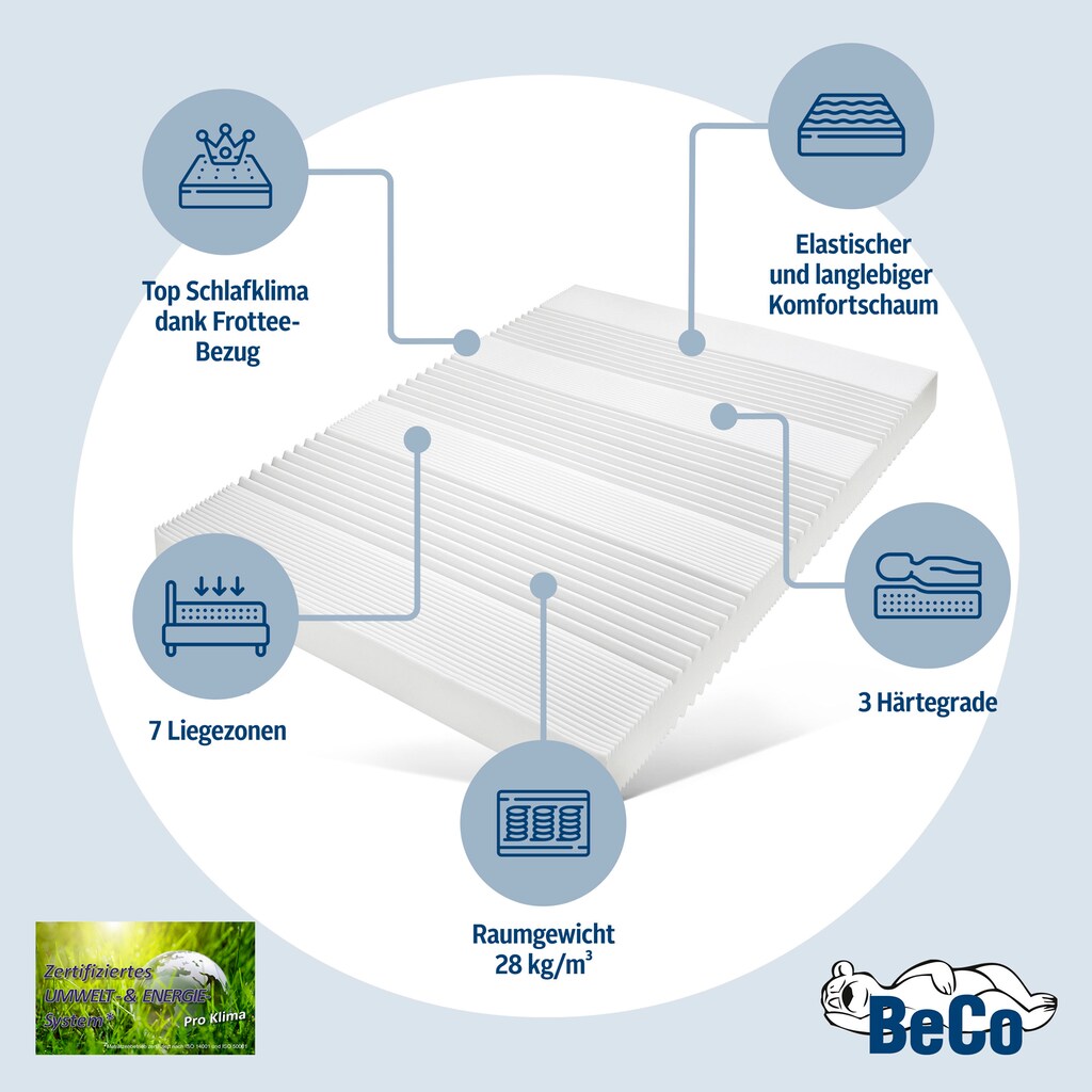Beco Komfortschaummatratze »Frottee KS«, 16 cm cm hoch, Raumgewicht: 28 kg/m³, (1 St.), Alle Größen und Härtegrade = 1 Vorteilspreis!