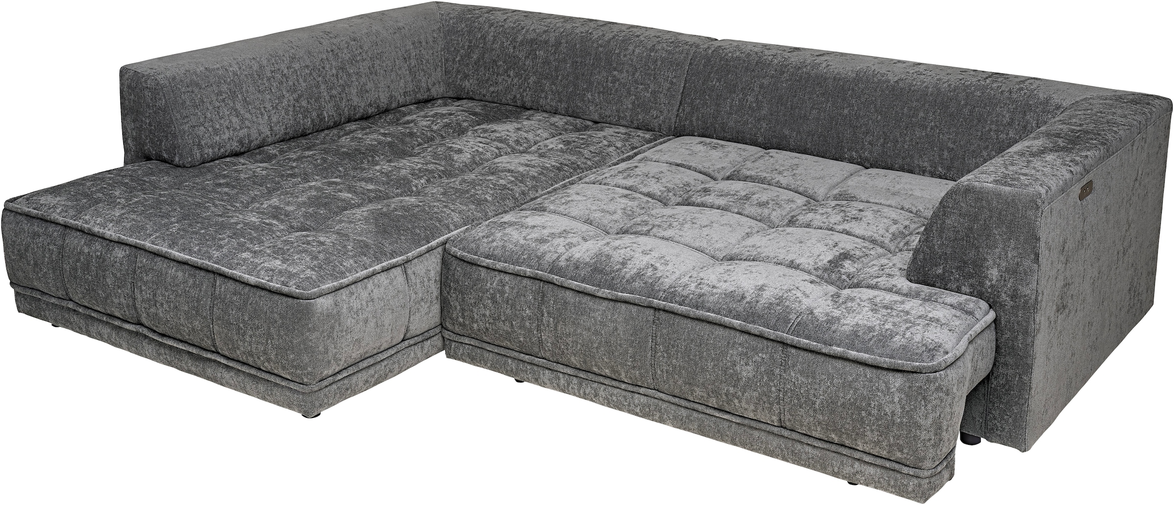 WERK2 Ecksofa »Tiga, Komfortsofa mit elekt. Auszugsfunktion, bequem, L-Form« Pure Wohlfühlgarantie: Ausziehbare Sitztiefe, XXL-Ottomane & Kissen.