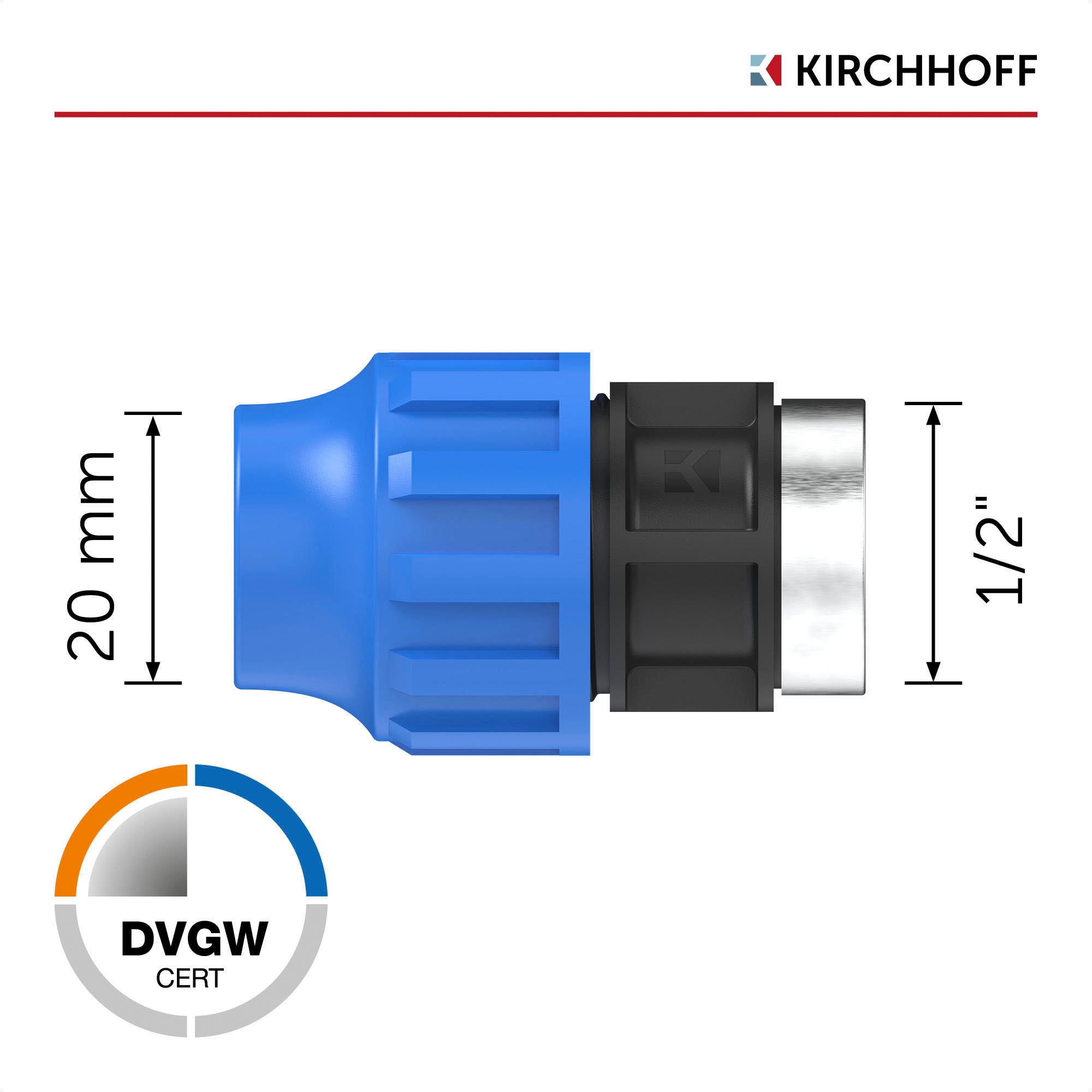 Kirchhoff Anschlussstück, für HDPE Rohr, 20 mm x 1/2"