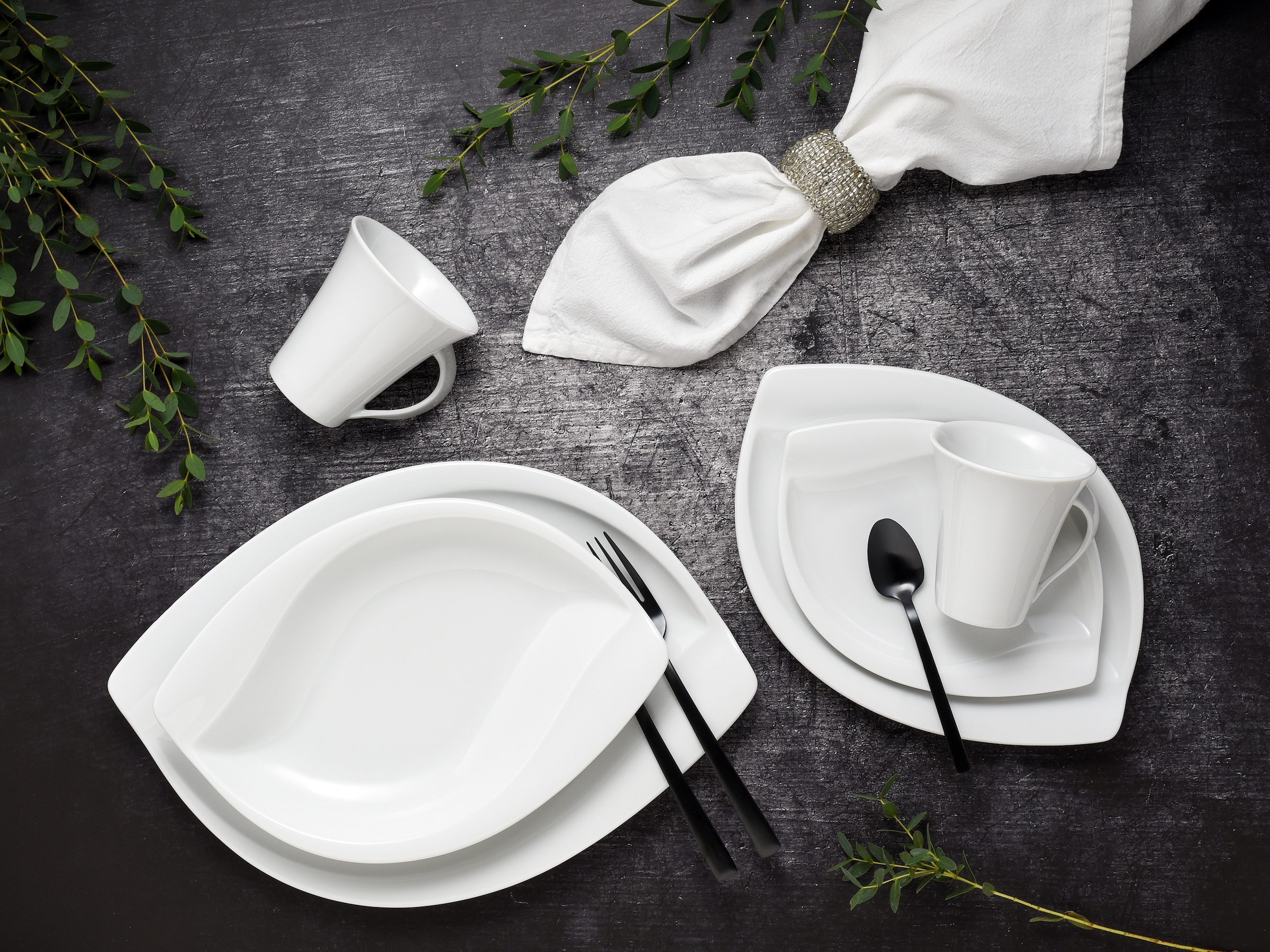 CreaTable Kombiservice »Geschirr-Set ACACIA«, (Set, 30 tlg., Kaffeeservice und Tafelservice im Set, für 6 Personen), Service, weiß, extravagantes Form, 30 Teile, für 6 Personen