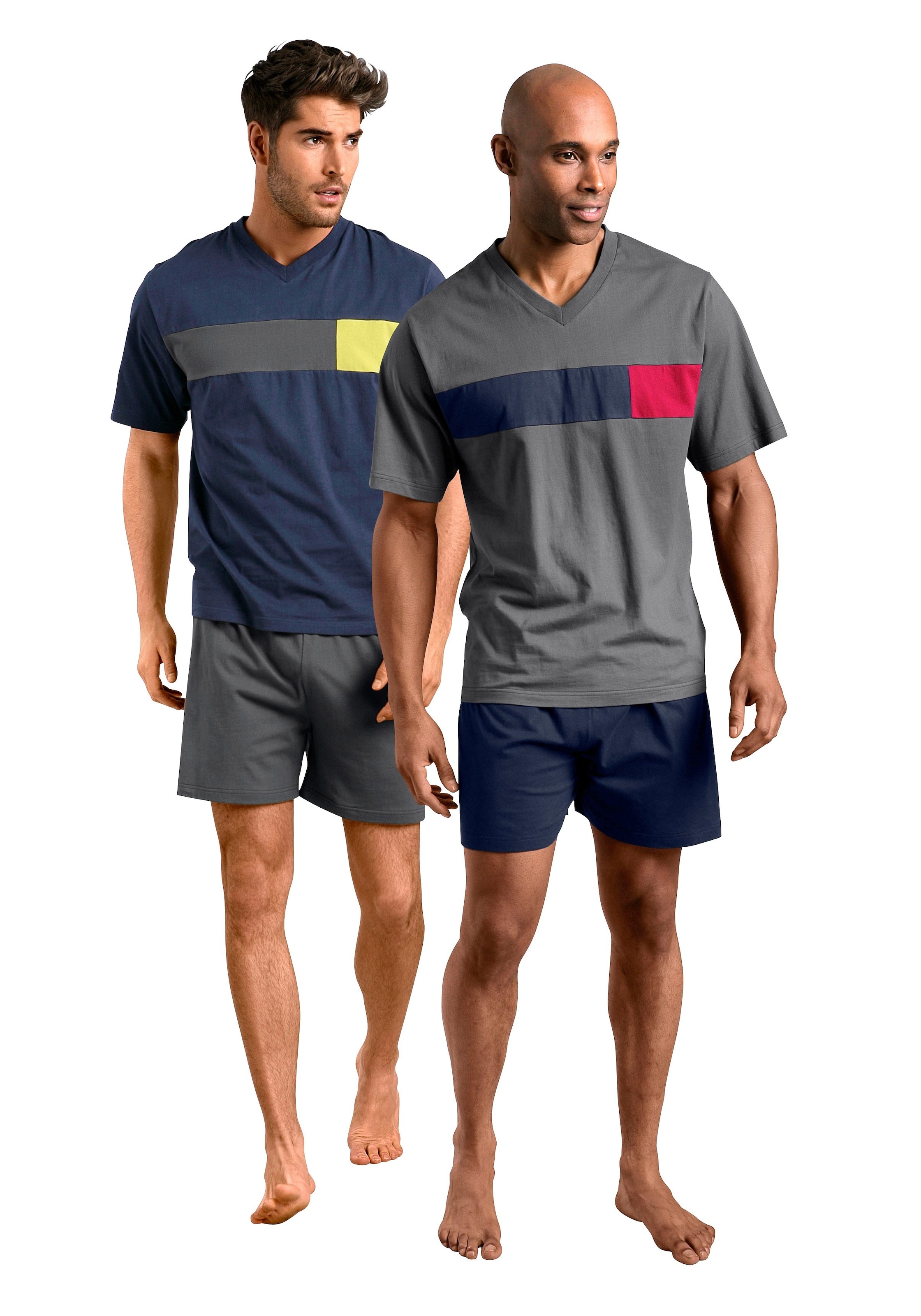 le jogger® Pyjama, (Packung, 4 tlg., 2 Stück), mit Colourblock-Einsätzen