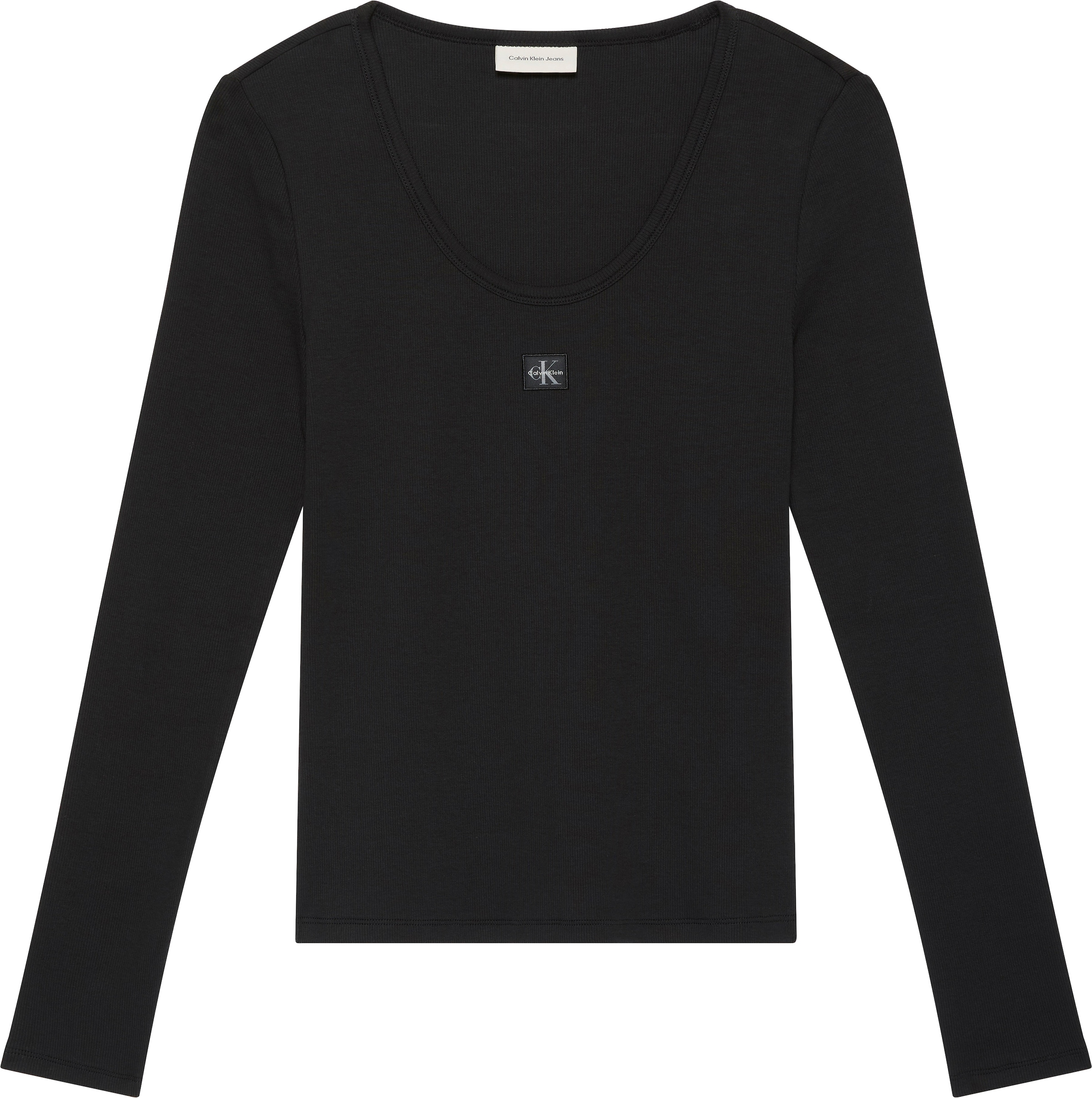 Calvin Klein Jeans Langarmshirt »LS WOVEN LABEL 2X2 RIB SCOOP NEC« Mit Rundhalsausschnitt, regular fit