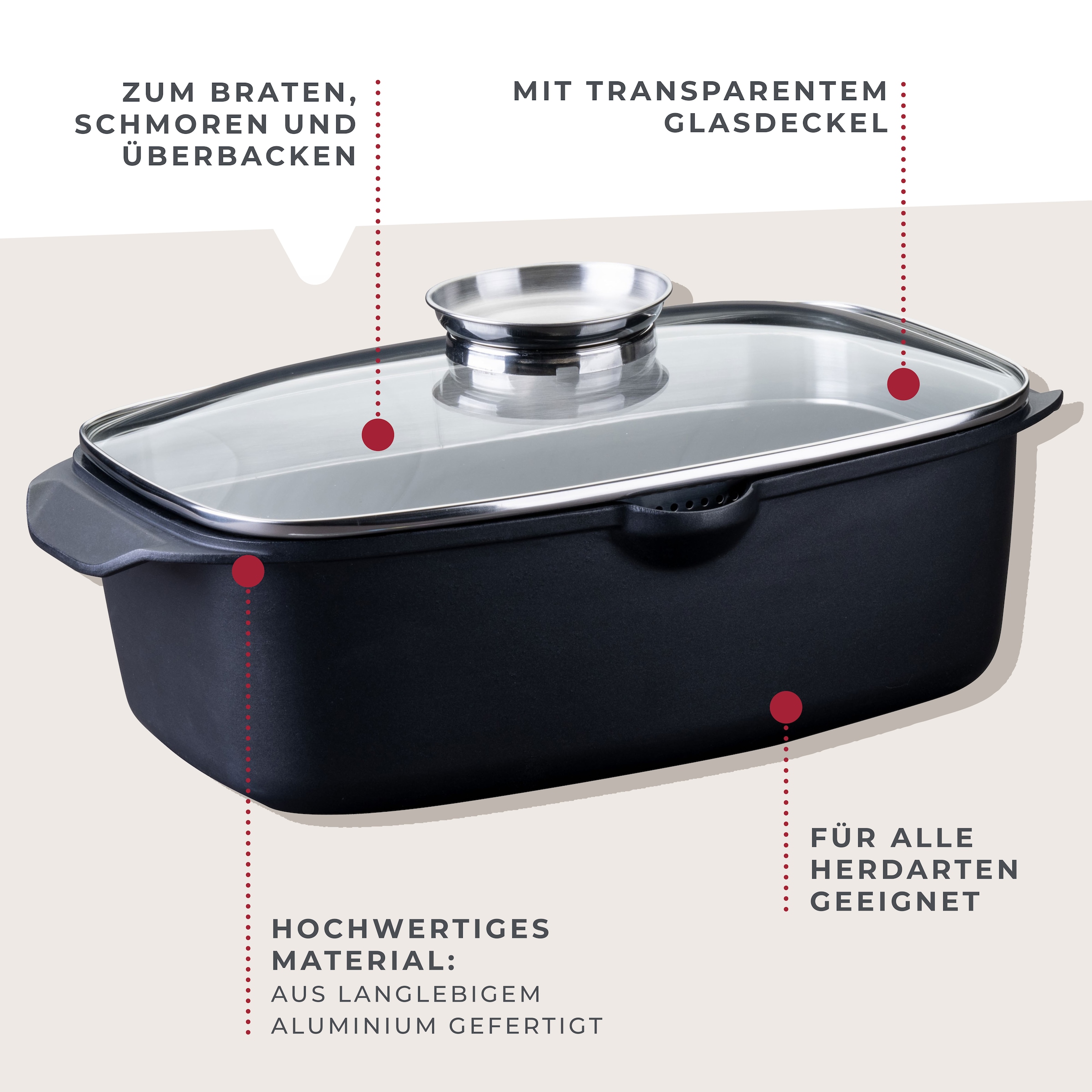 FACKELMANN Bräter »Roaster«, Aluminiumguss, (1 tlg.), mit Aromaknauf, Schmortopf mit Deckel