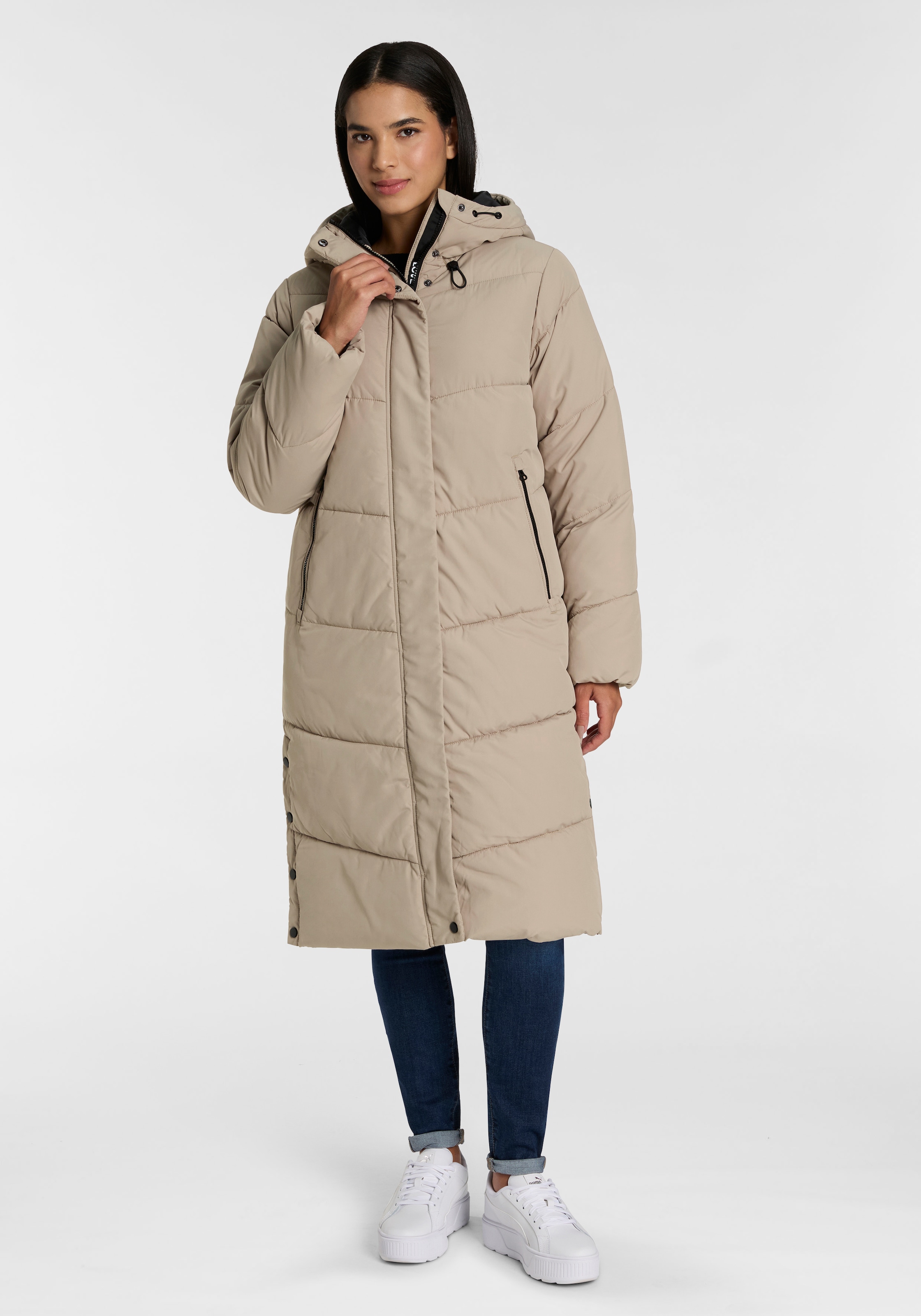 ONLY Steppmantel »ONLMEGAN LIFE LONG PUFFER COAT CS OTW« verdeckter Zipper, Reißverschlusstaschen, winddicht