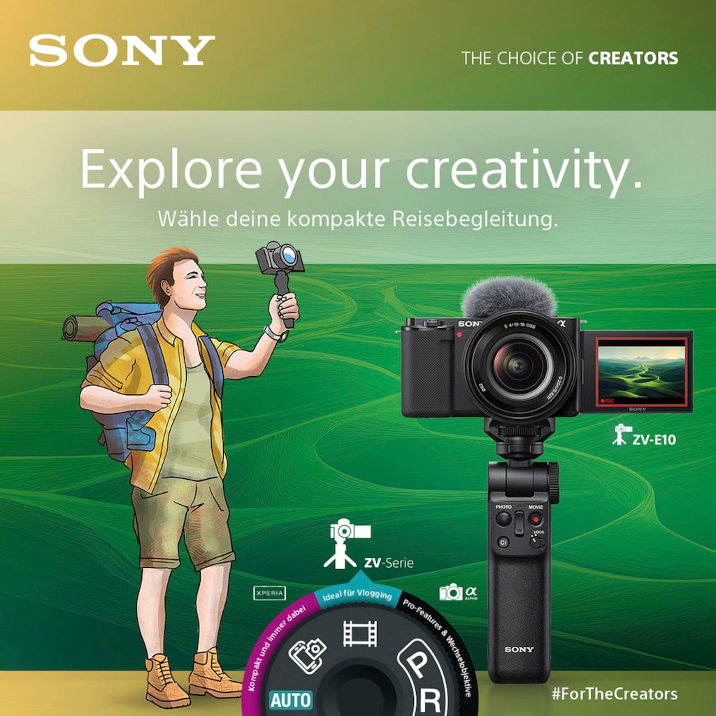 Sony Systemkamera »ZV-E10L«, E PZ 16 - 50 mm F3.5 - 5.6 OSS (SELP1650), 24,2 MP, Bluetooth-WLAN (WiFi)