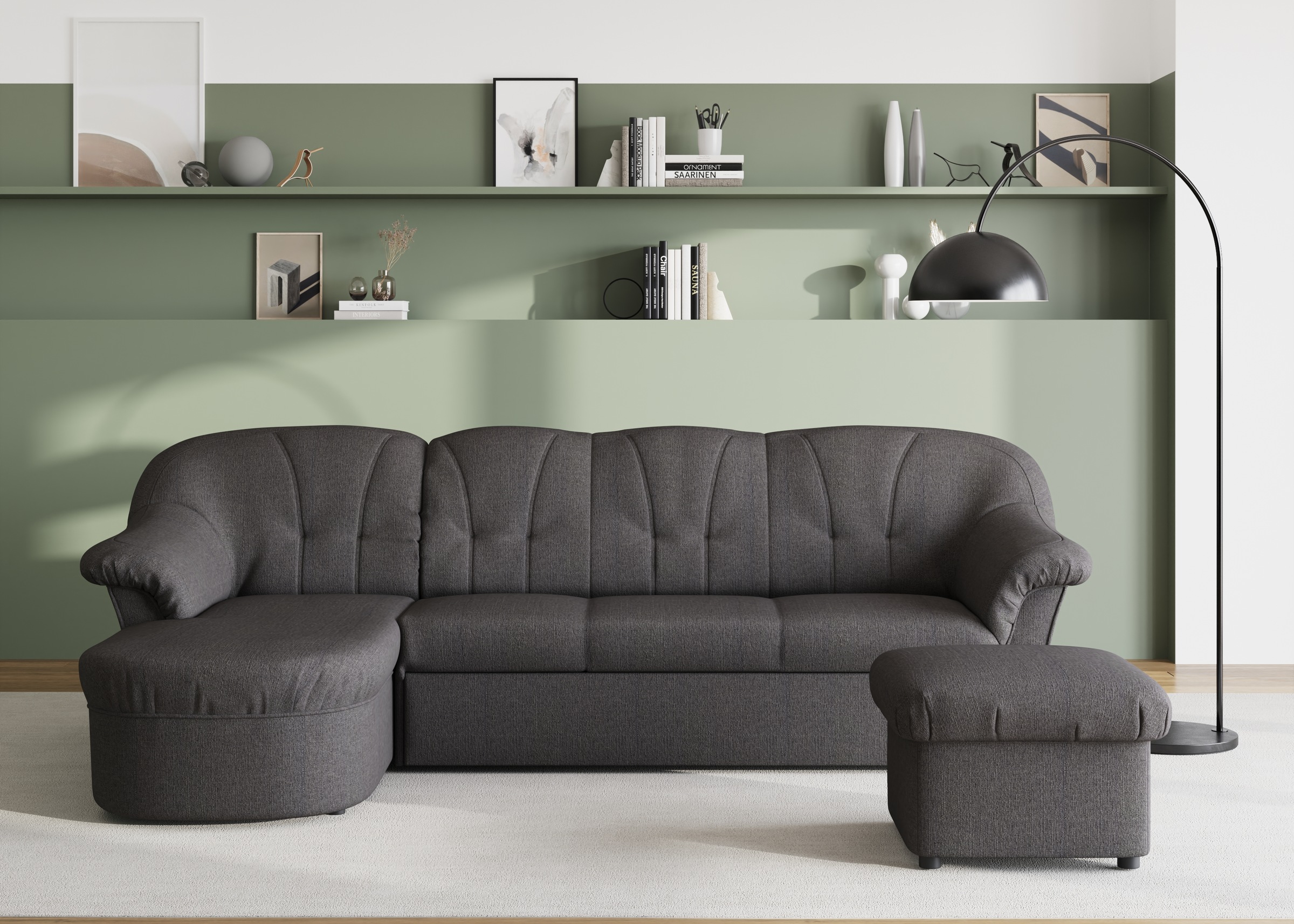 DOMO collection Ecksofa »Pegnitz, elegante Rückensteppung, kompakte Stellmaße 238/141cm, L-Form«, wahlweise mit Bettfunktion