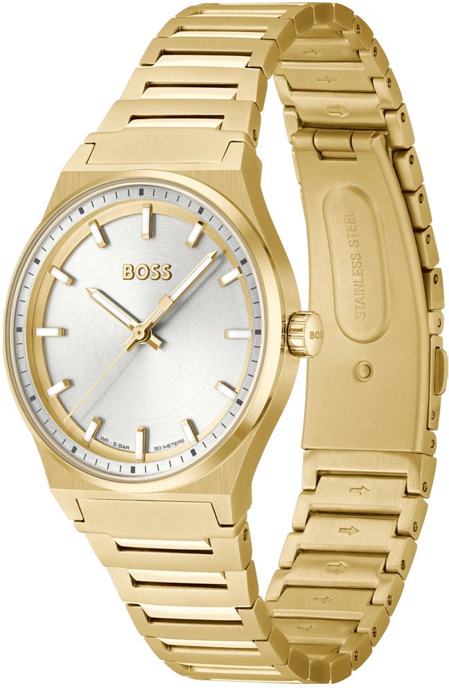 BOSS Quarzuhr »CANDOR LADIES«, Damenuhr, Armbanduhr, Leuchtindizes, Edelstahlarmband