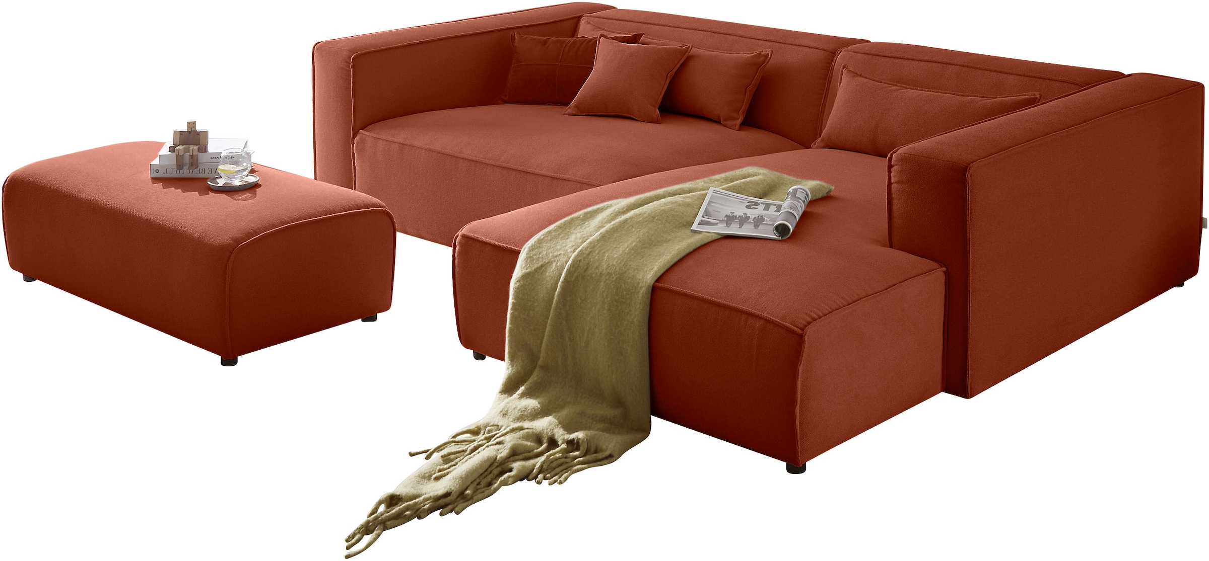 LeGer Home by Lena Gercke Ecksofa »PIARA XXL Struktur, L-Form, Schlaffunktion« Hocker stellbar zum Schlafsofa (Krokodilverbinder), tiefe Sitzfläche