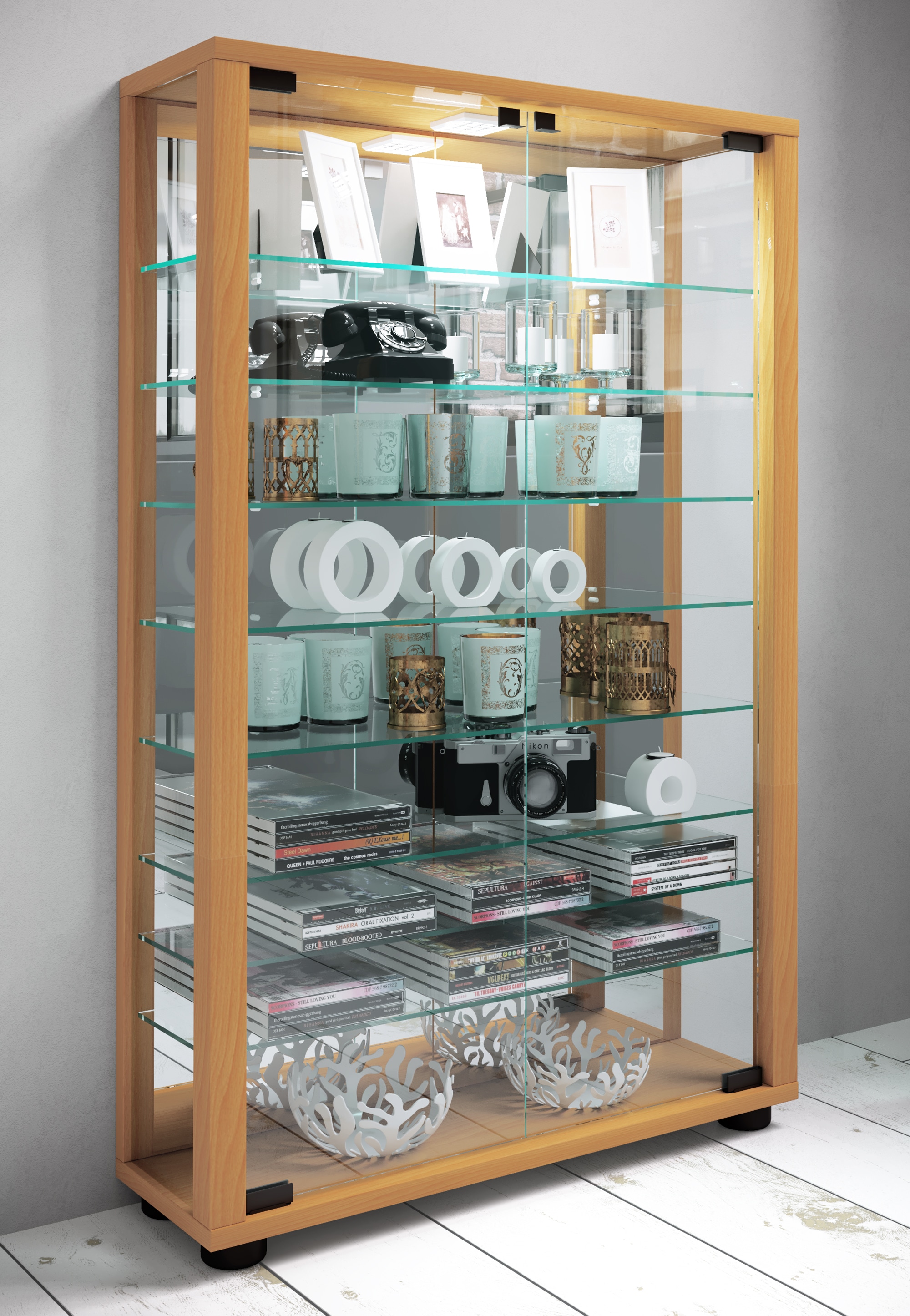 VCM Standvitrine »Glas Stand Vitrine Sammelvitrine Lumo Mini Spiegel« 1 Stk. tlg.
