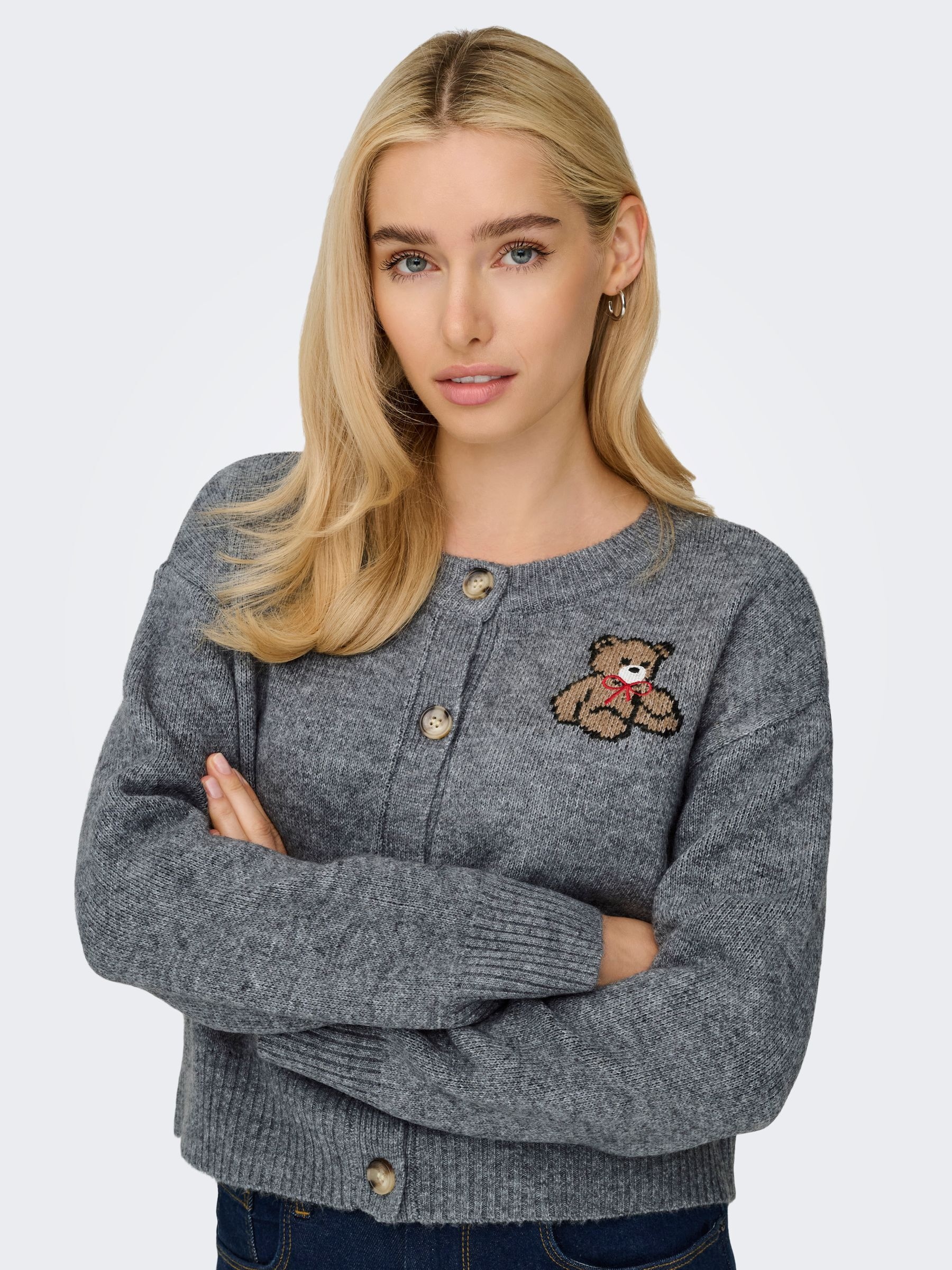 ONLY Strickjacke »ONLTEDDY LS CARDIGAN EX KNT«, mit Teddy Motiv
