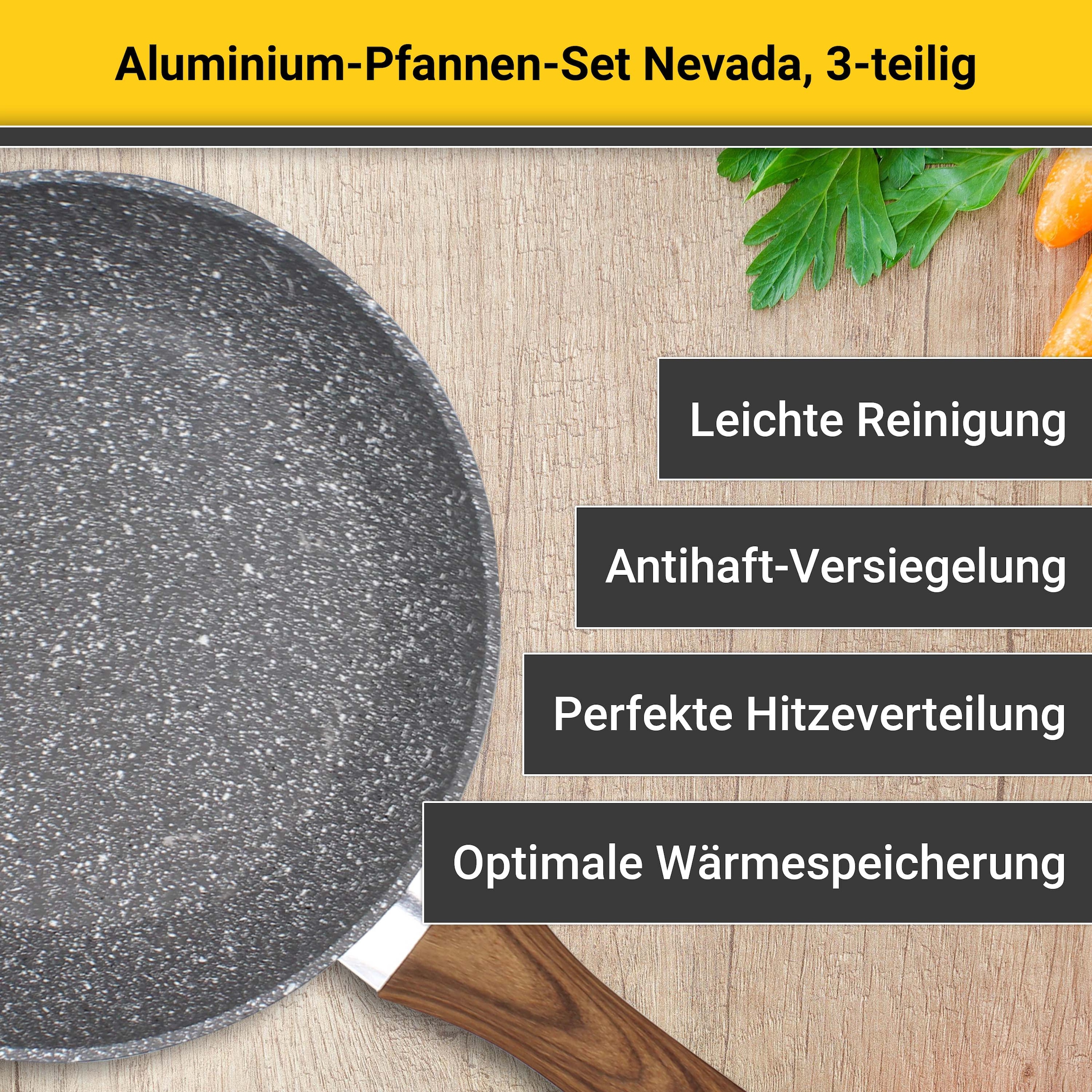 Krüger Pfannen-Set »Nevada« Aluminium Set, 3 Stk. tlg. Soft-Touch-Griff, Ø 20/24/28 cm, Induktion