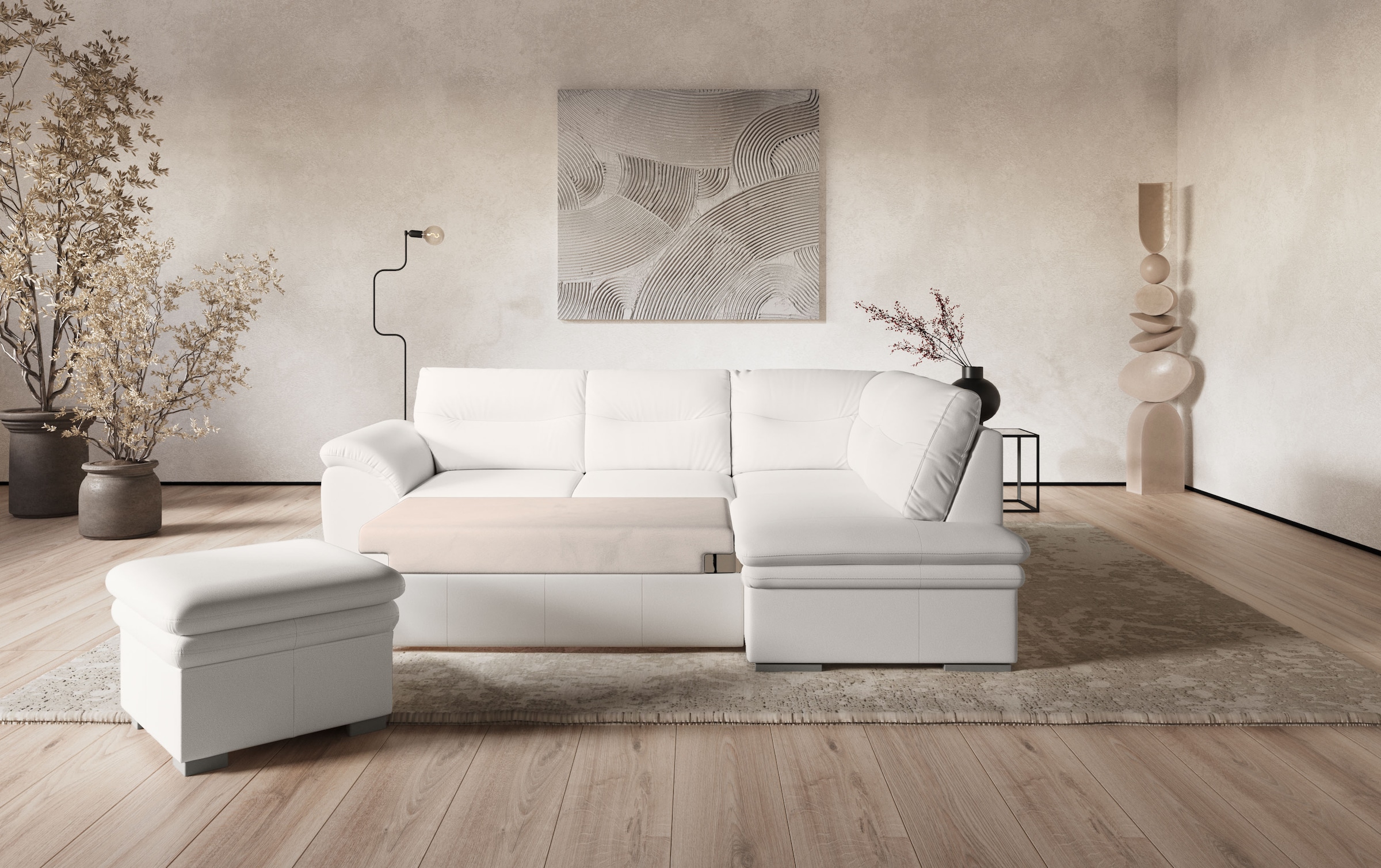 COTTA Ecksofa »Leandra L-Form«, wahlweise mit Bettfunktion & Bettkasten