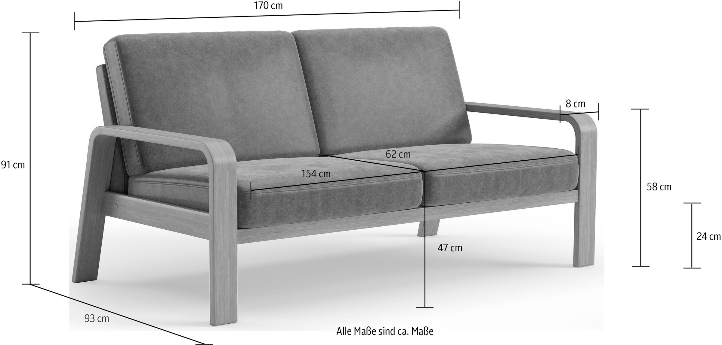 sit&more 2,5-Sitzer »Kolding«, Armlehnen aus eichefarbigem Buchenholz, verschiedene Bezüge und Farben