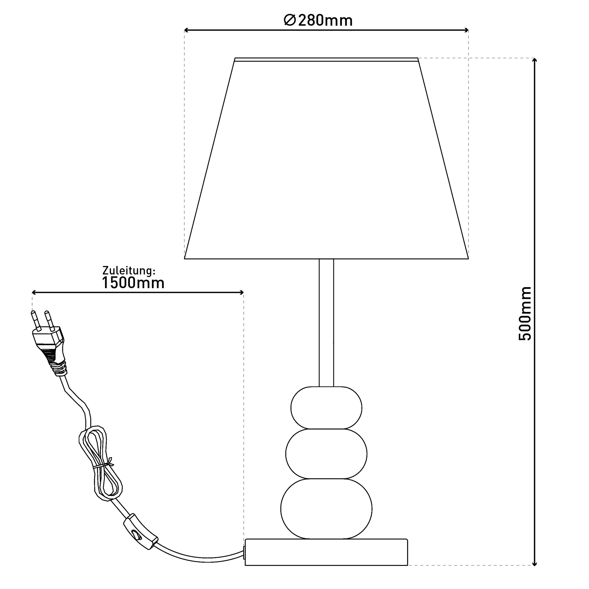 näve Tischleuchte »Elina« E27 1 Stk. H: 50cm, Textilschirm weiß, E27 max. 40W, Zuleitung 150cm schwarz