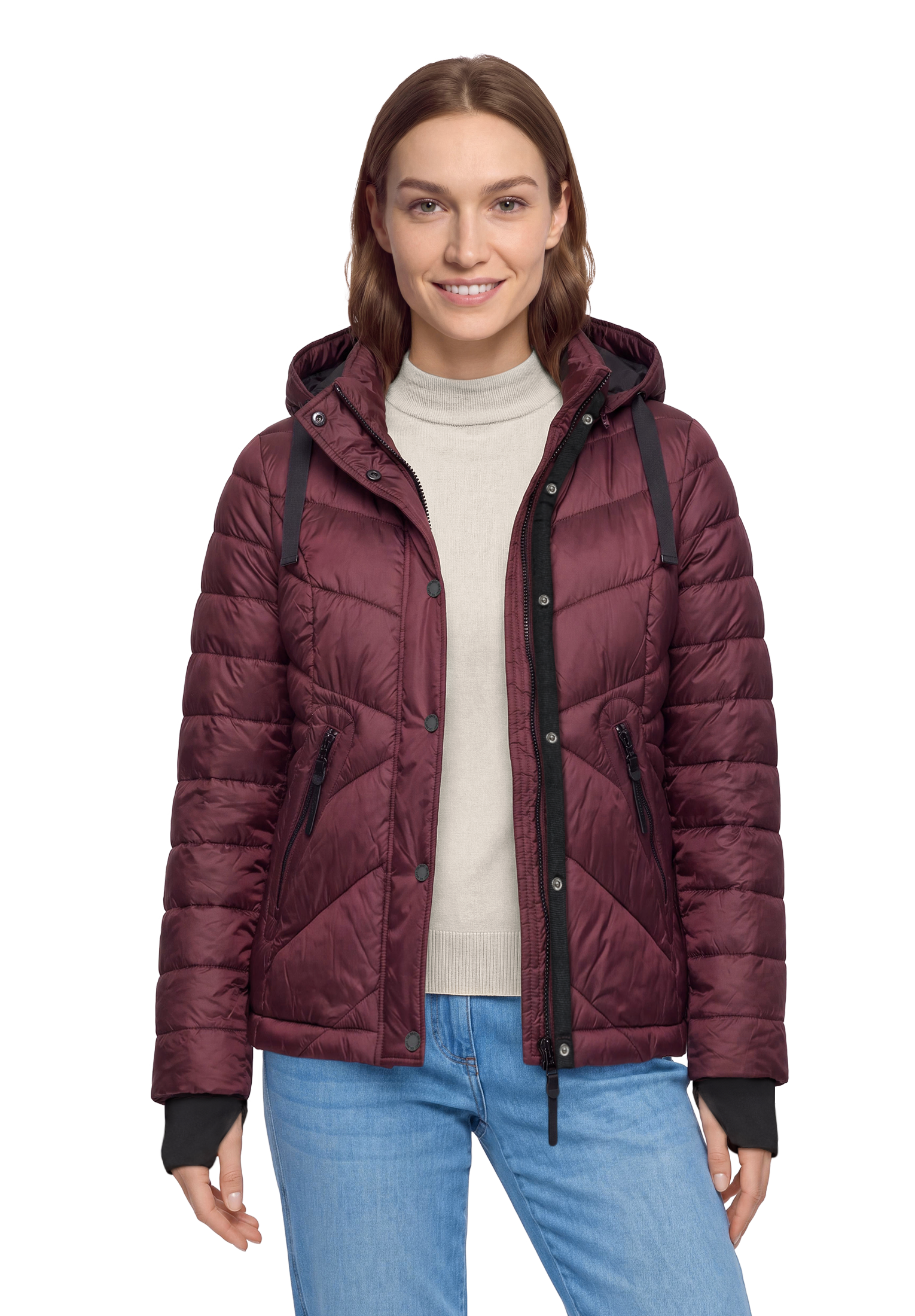 Gil Bret Steppjacke mit Kapuze mit abnehmbarer Kapuze und verdecktem Reißverschluss