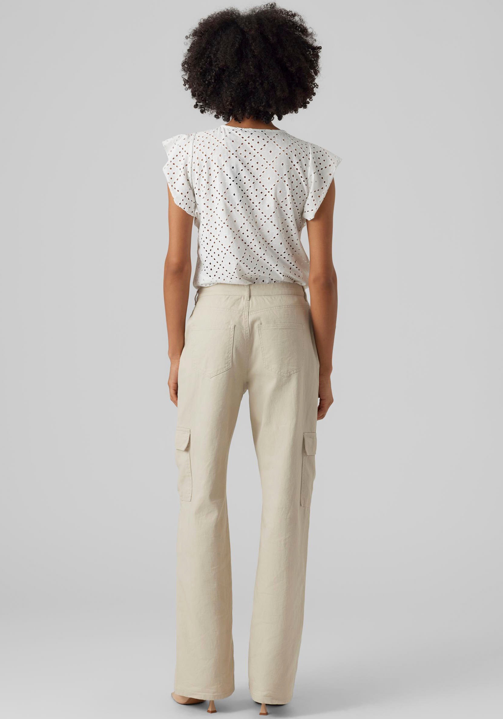 Vero Moda Rundhalsshirt »VMTASSA SL FRILL TOP NOOS« Materialmix, loose fit