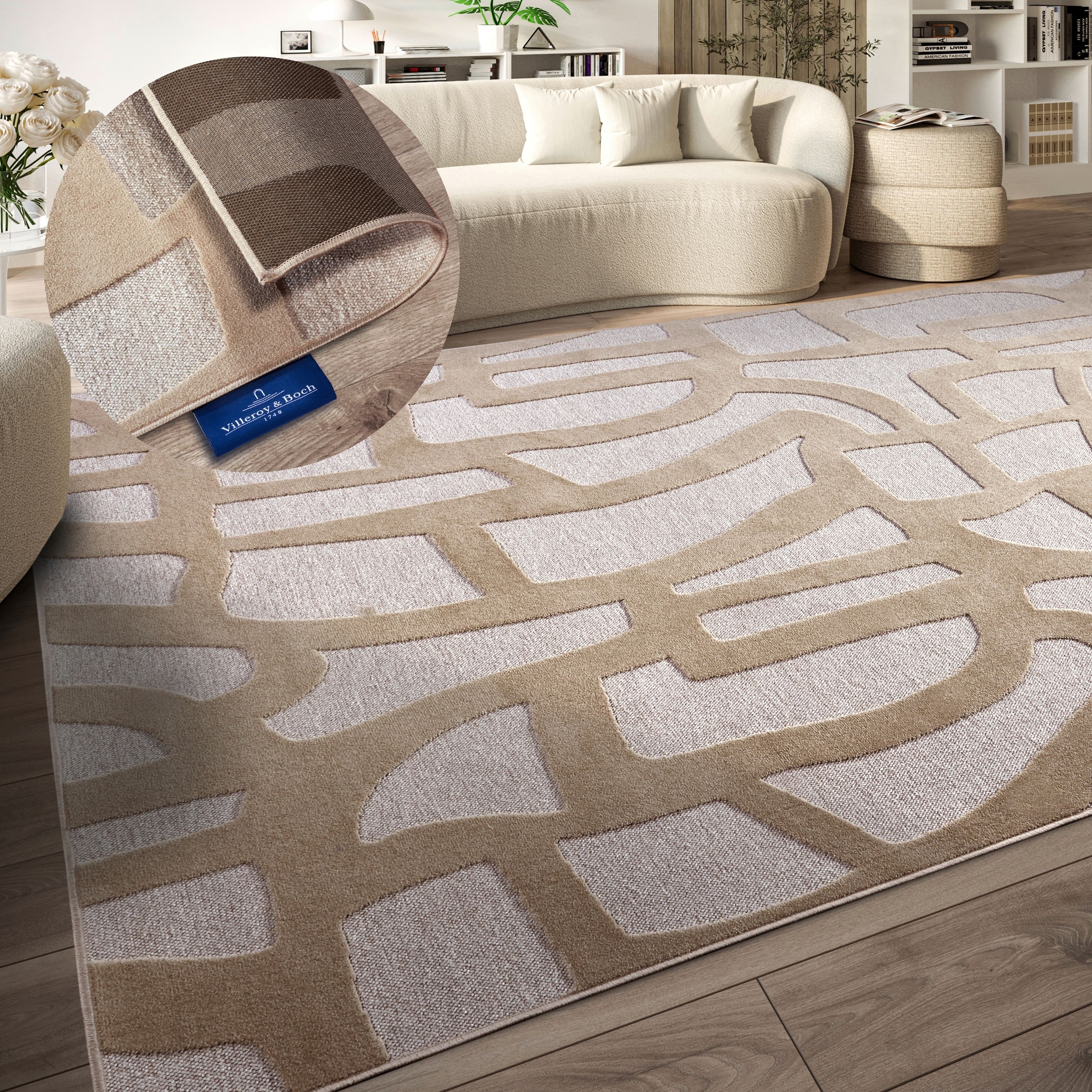 THE RUGS Villeroy & Boch 1879 Short Pile Rug Therese Polyester in Beige | Size: 160cm x 230cm