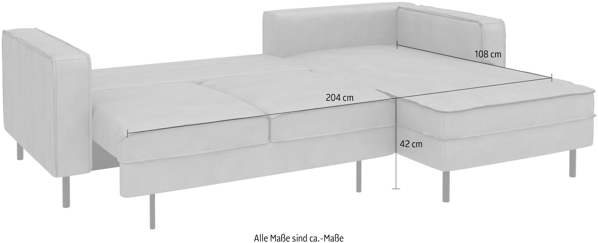 Places of Style Ecksofa »Watkins, wahlweise mit Schlaffunktion/Bettkasten, moderne offene Naht«, Recamiere beidseitig montierbar, L-Form, Breite 232 cm