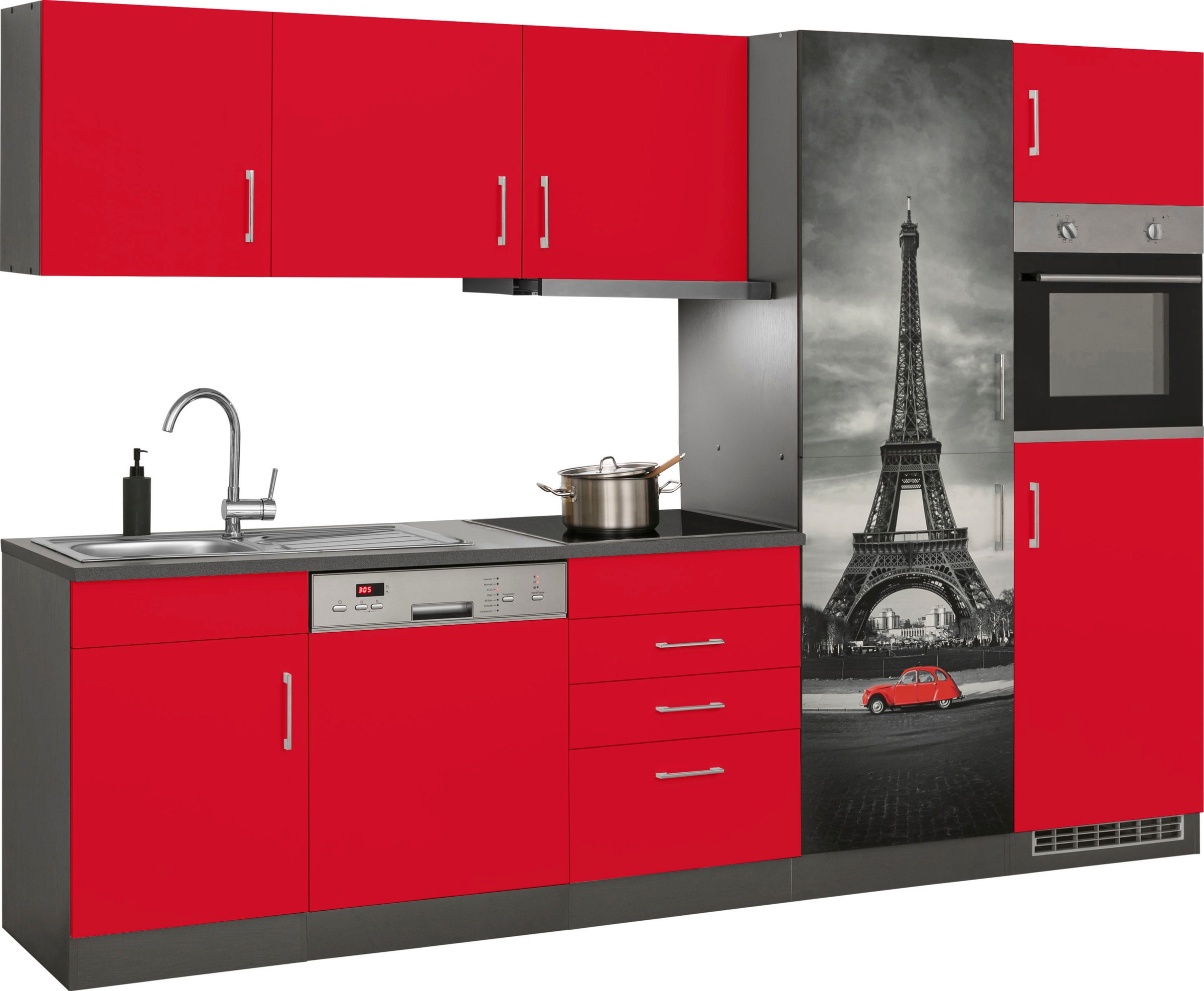 HELD MÖBEL Küchenzeile »Paris«, mit E-Geräten, Breite 290 cm, wahlweise mit Induktionskochfeld