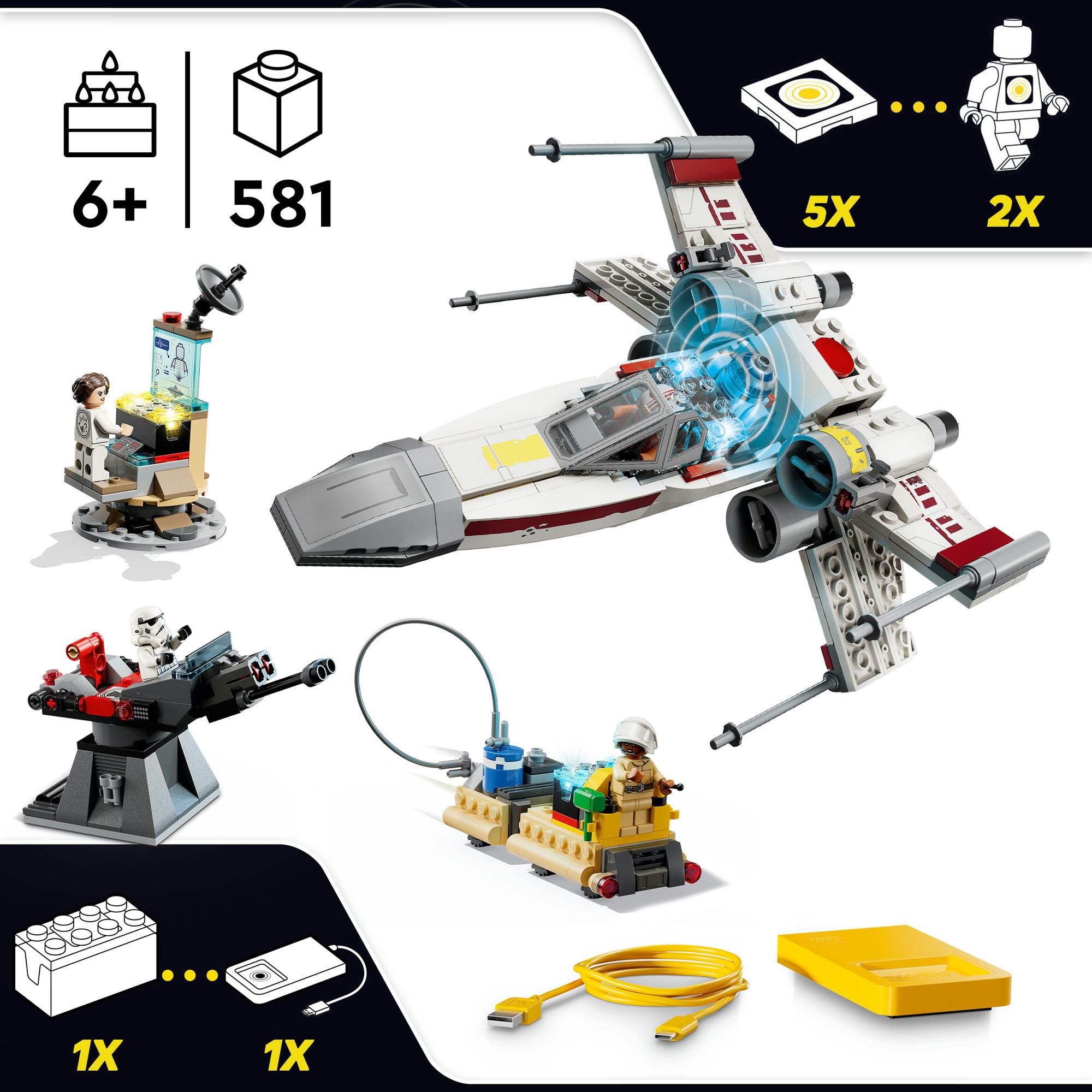 LEGO® Konstruktionsspielsteine »SMART Play: Lukes Rot Fünf X-Wing (75423), LEGO Star Wars™« inklusive SMART Brick; mit Licht- und Soundeffekten