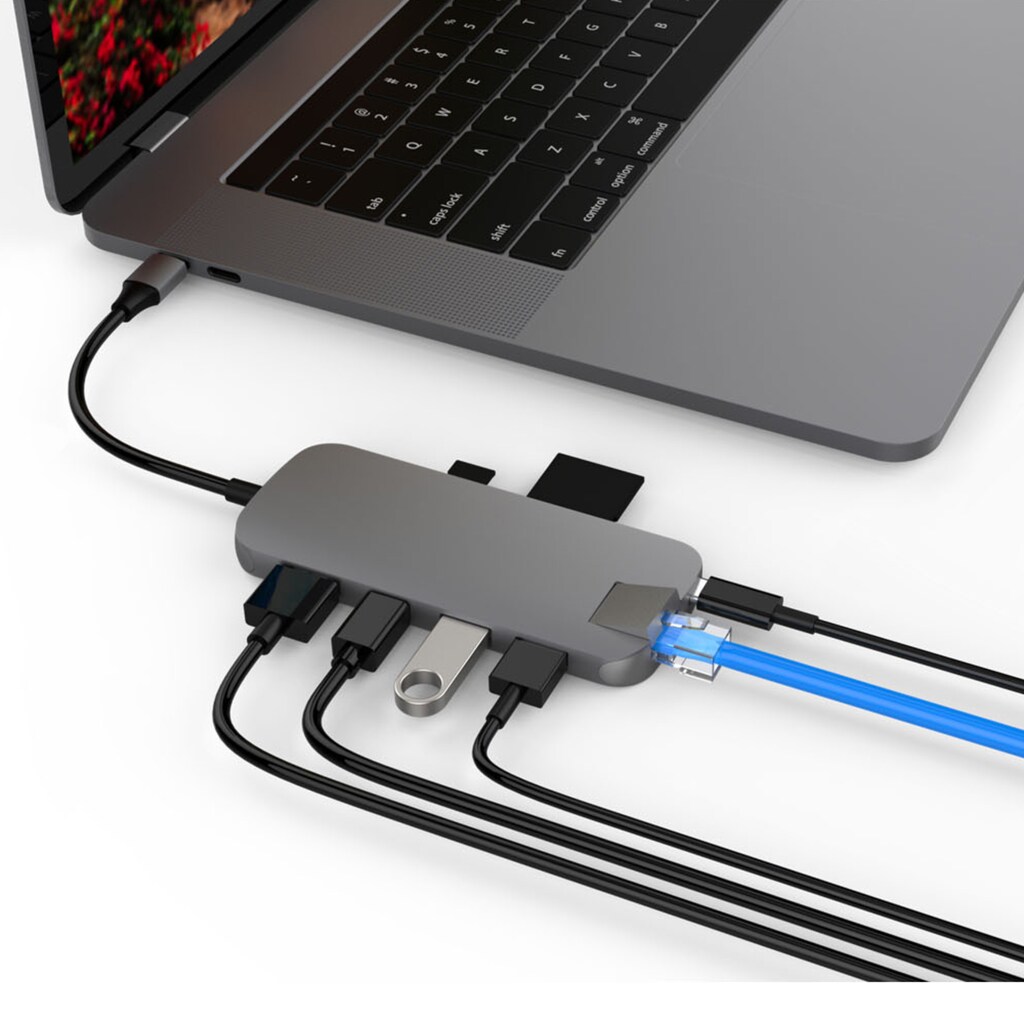 Hyper Notebook-Adapter »HyperDrive Slim 8-in-1 USB-C Hub«, USB-C zu HDMI-Mini DisplayPort-USB Typ A-USB-C-RJ-45 (Ethernet)